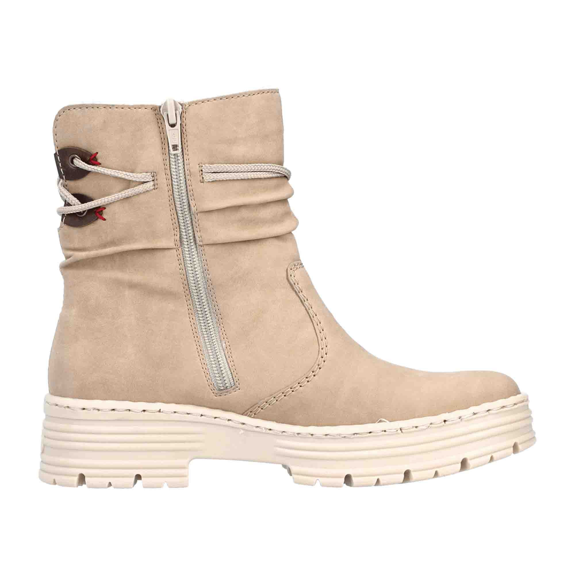 Rieker Women's Beige Ankle Boots with Zipper and Warm Lining for Winter