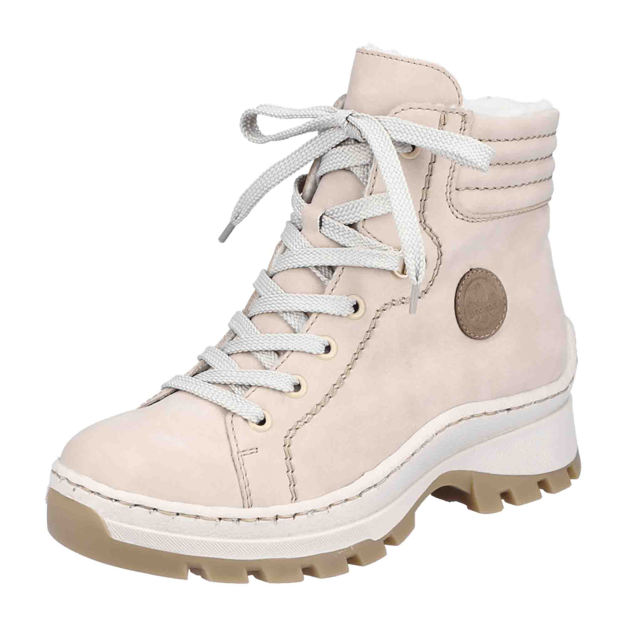 Rieker Women's Beige Lace-Up Ankle Boots with Warm Lining for Fall/Winter