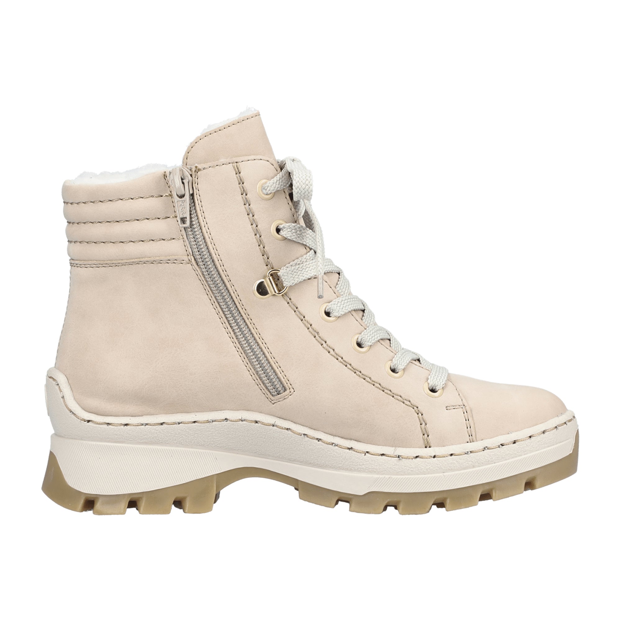 Rieker Women's Beige Lace-Up Ankle Boots with Warm Lining for Fall/Winter