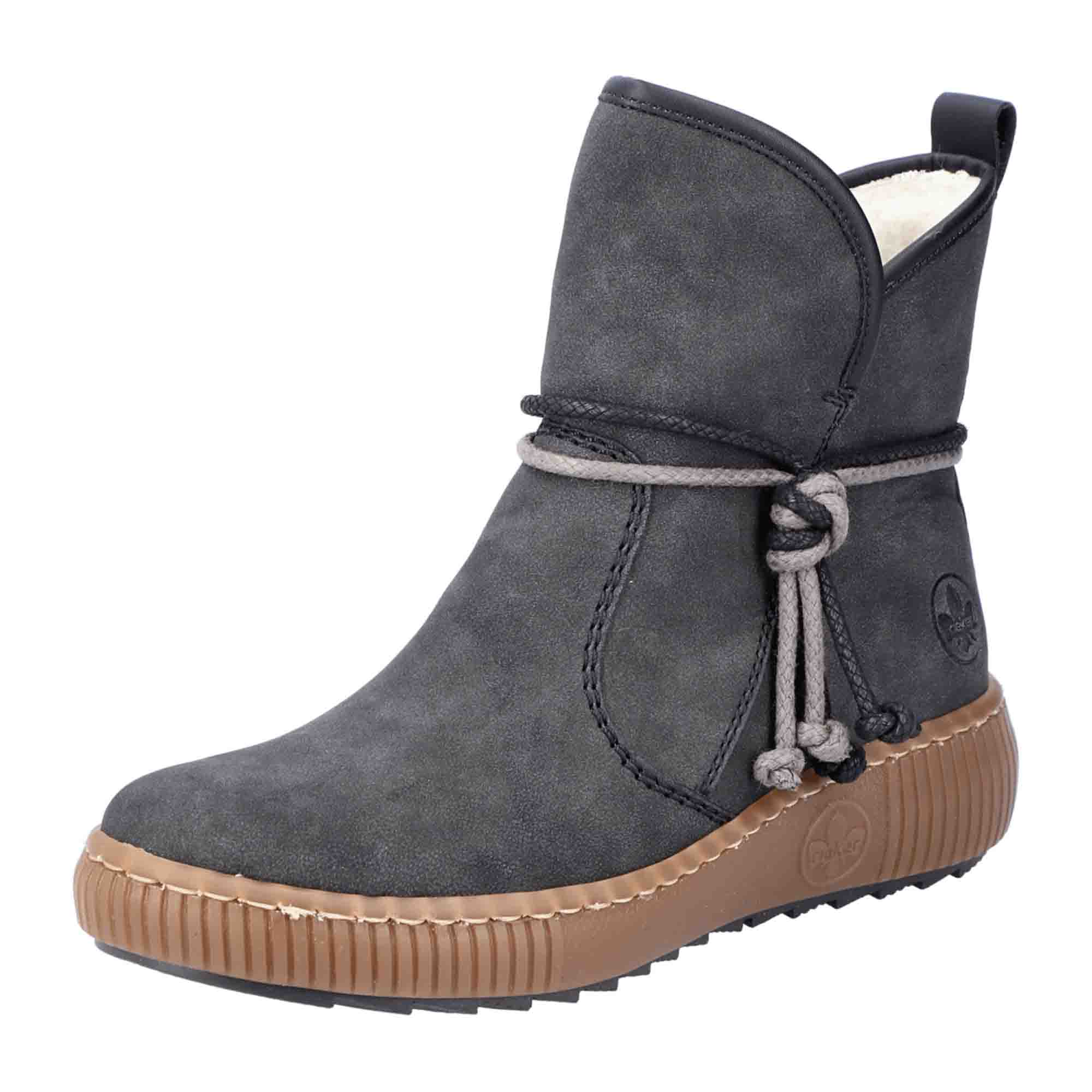 Rieker Women's Gray Ankle Boots with Warm Lining and Side Zipper for Winter