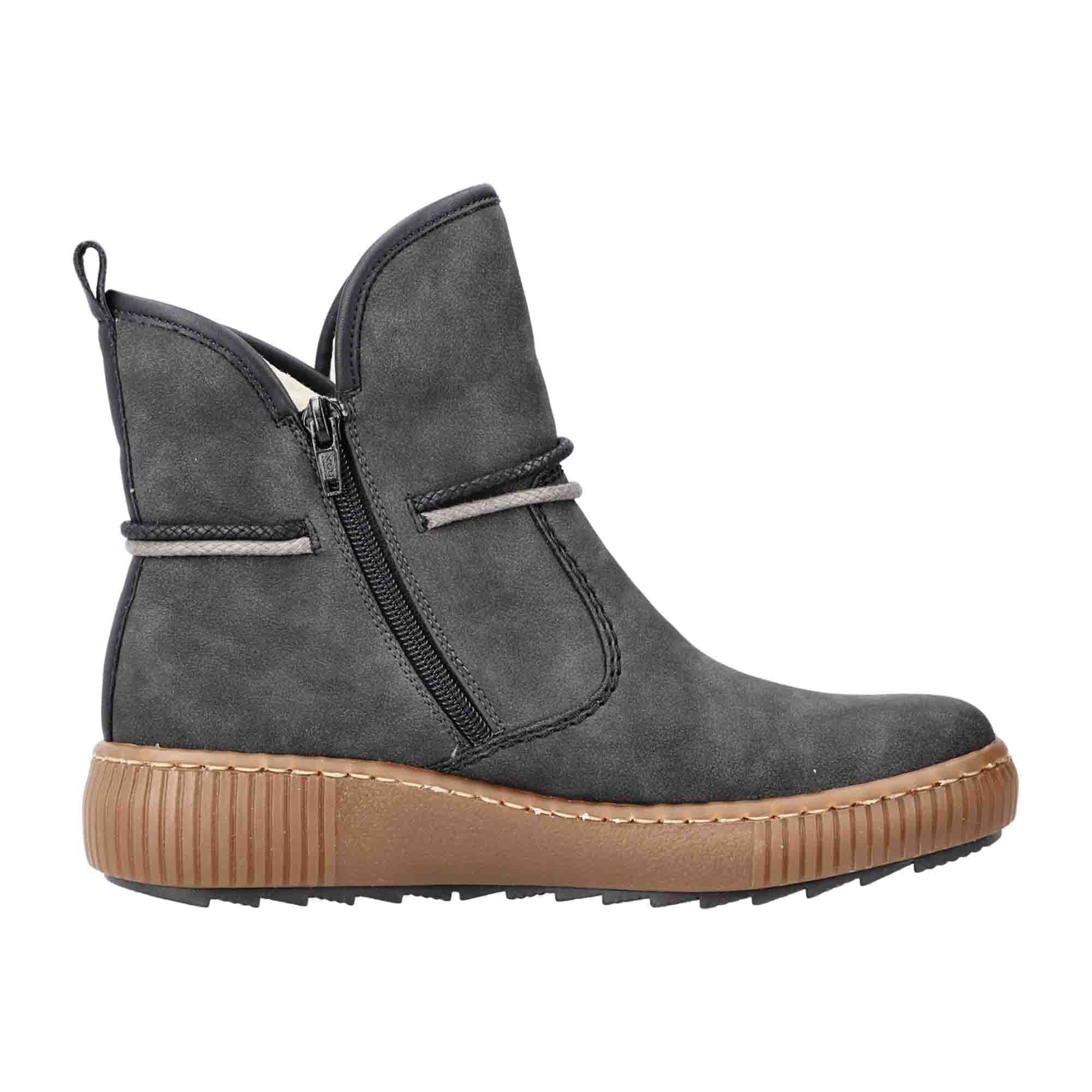Rieker Women's Gray Ankle Boots with Warm Lining and Side Zipper for Winter