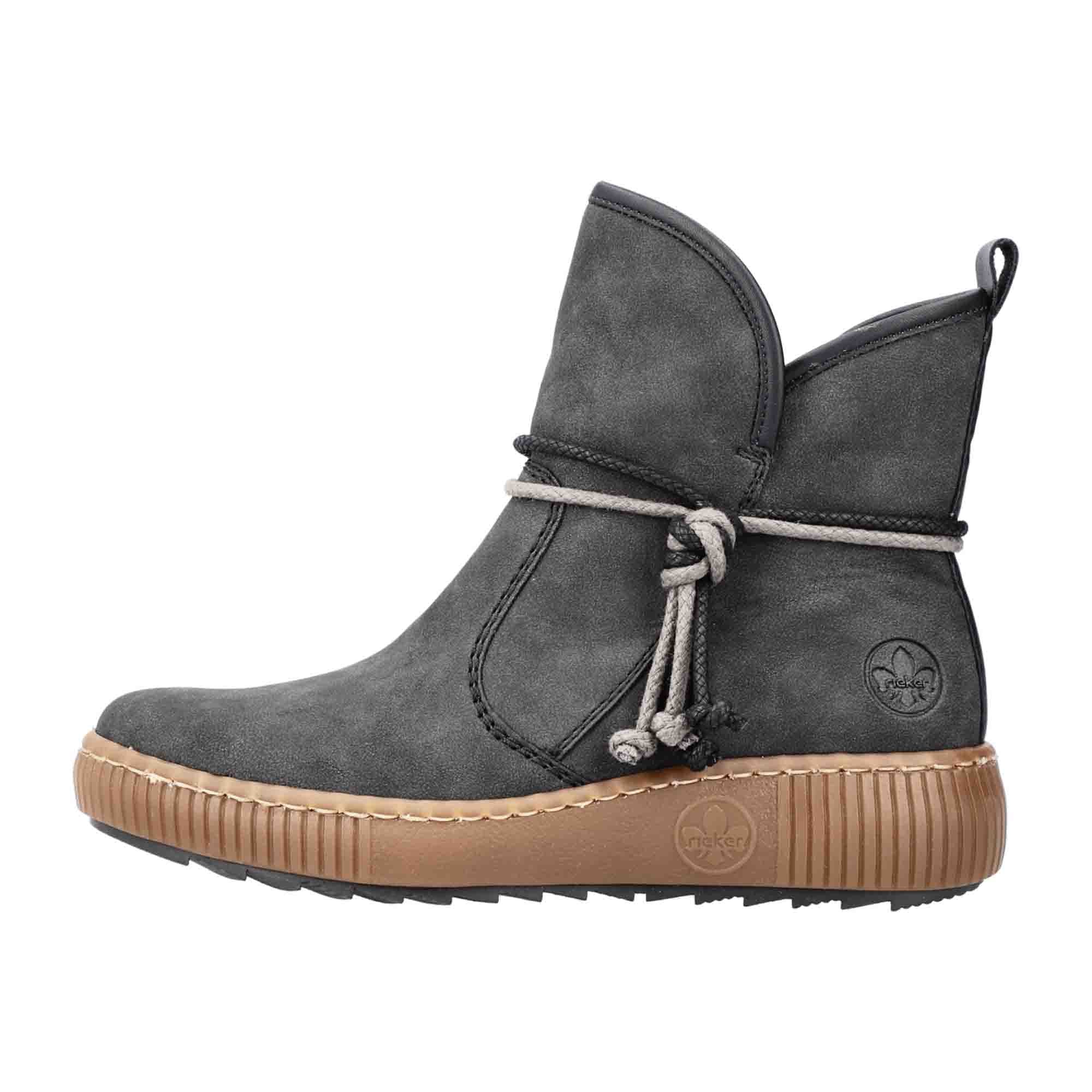 Rieker Women's Gray Ankle Boots with Warm Lining and Side Zipper for Winter
