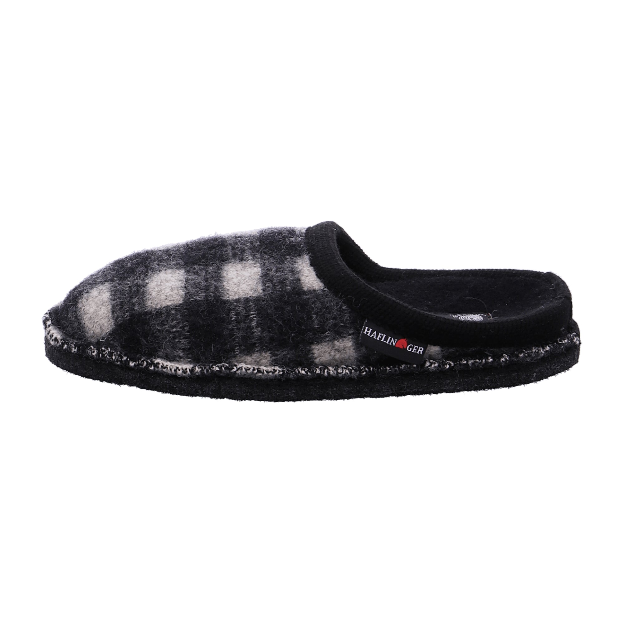 Haflinger Flair Plaid Wool Slippers for Women - Grey and Off-White Checkered