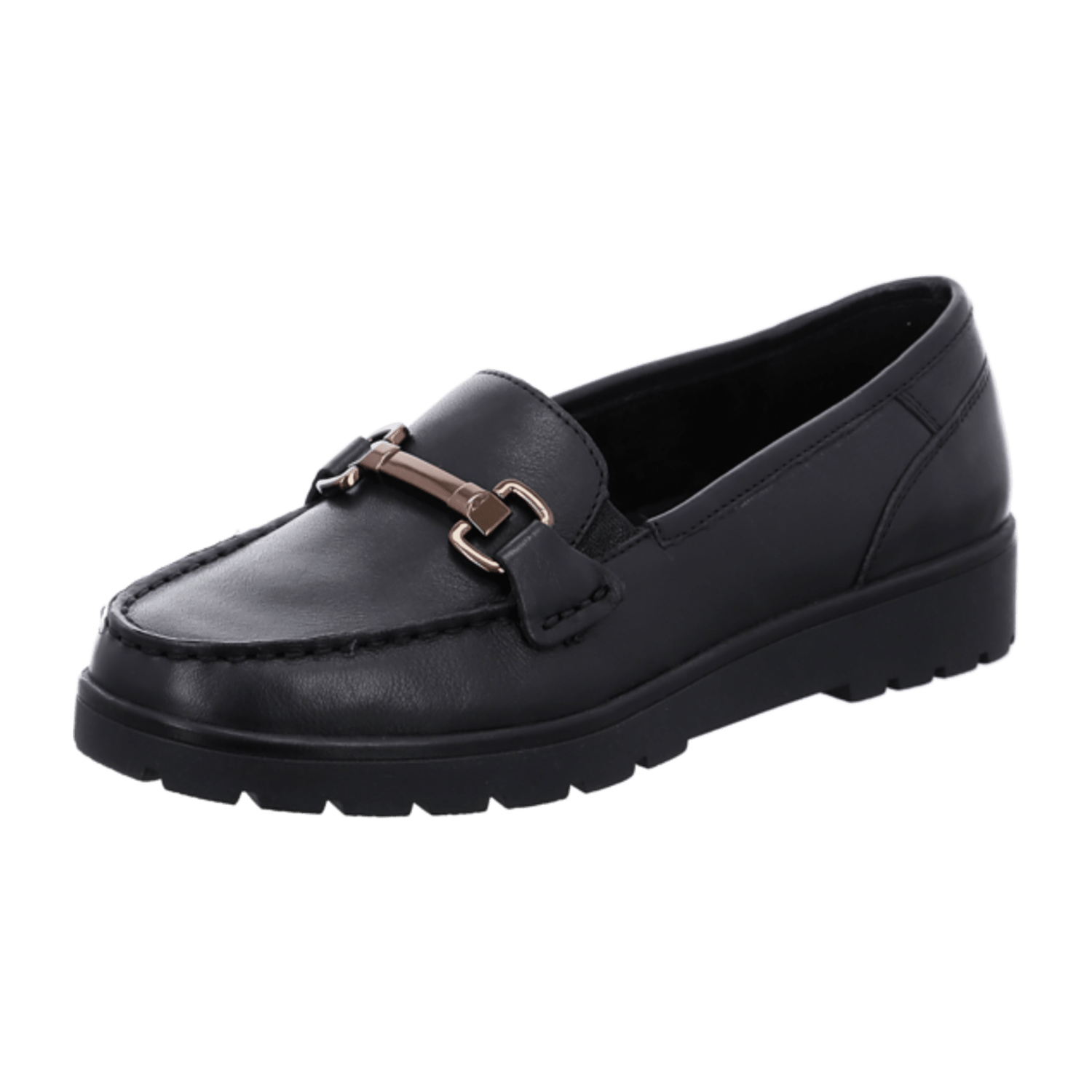 ARA DALLAS Women's Moccasin Smooth Leather Pull-On Black Round Toe Textile Lining Synthetic Rubber Sole