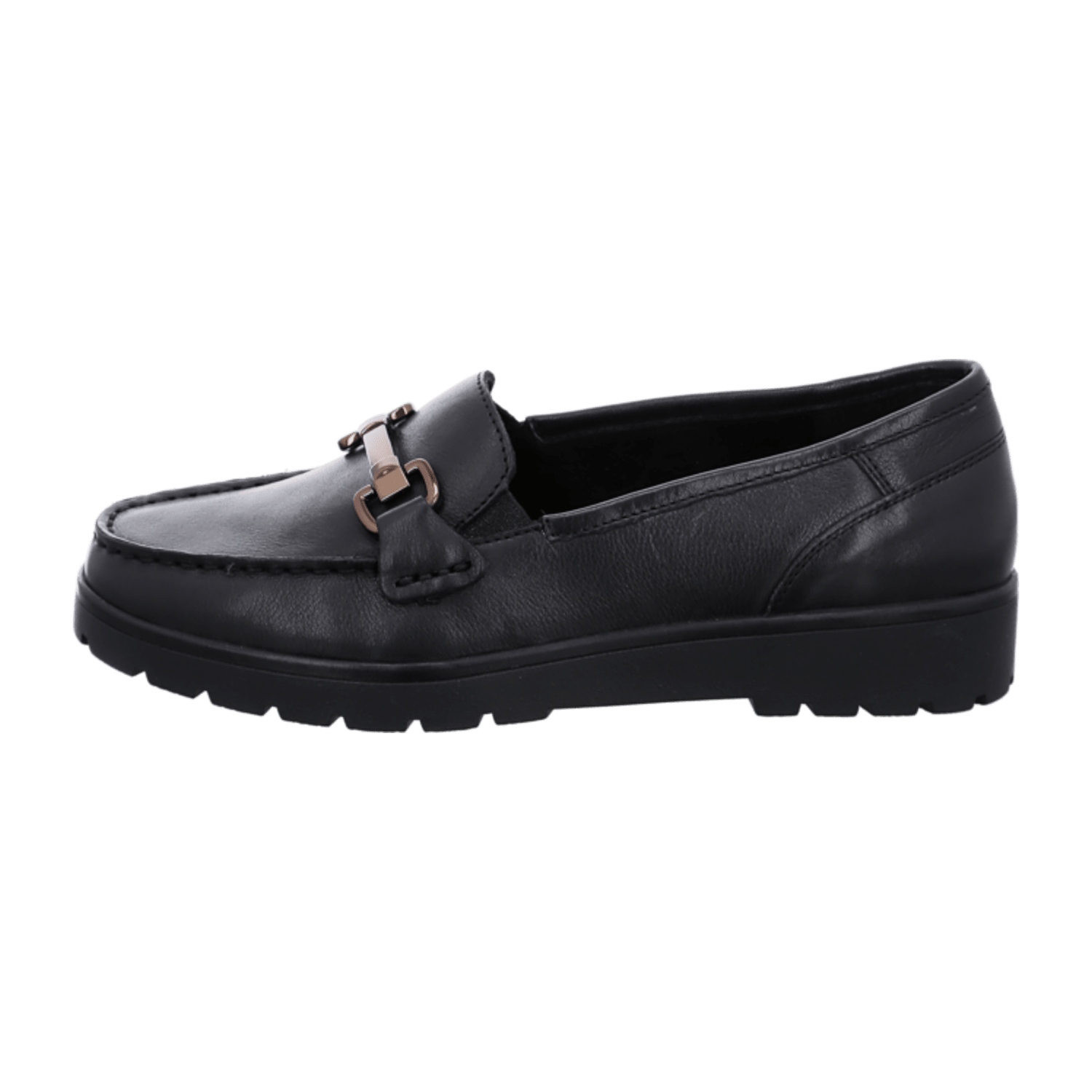 ARA DALLAS Women's Moccasin Smooth Leather Pull-On Black Round Toe Textile Lining Synthetic Rubber Sole