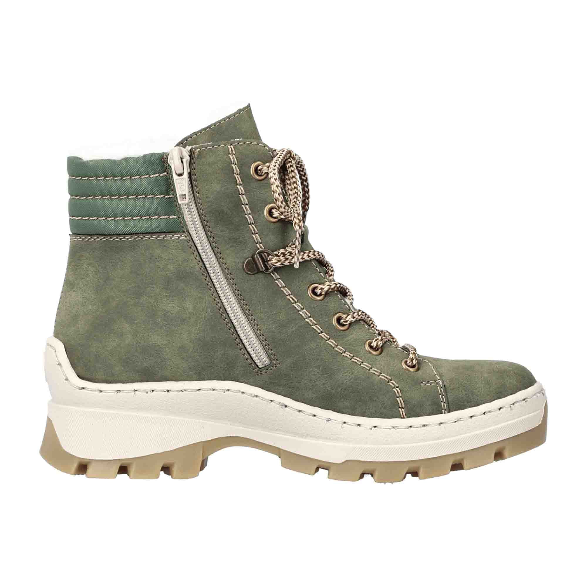 Rieker Women's Green Lace-Up Ankle Boots with Warm Lining for Fall Winter