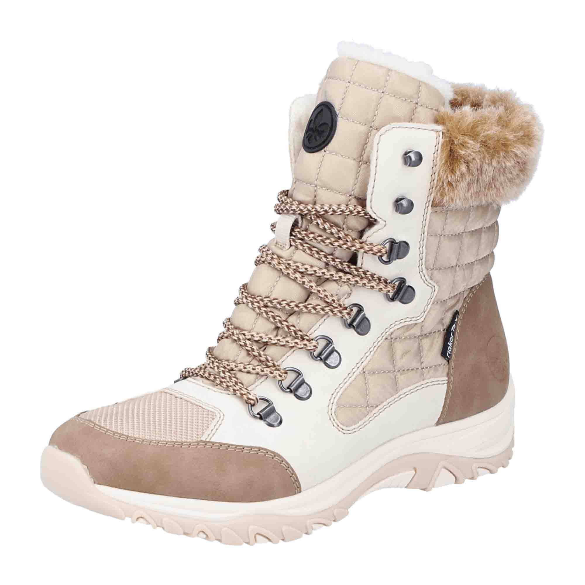 Rieker Tex Beige Lace-Up Boots for Women with Warm Lining and Comfort Sole