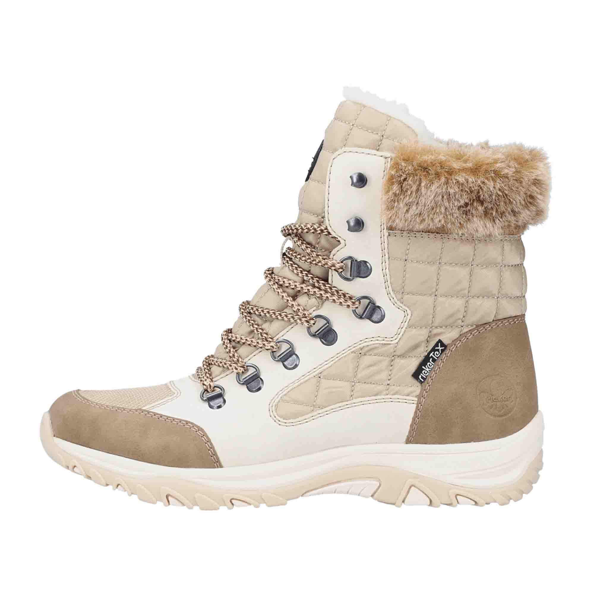 Rieker Tex Beige Lace-Up Boots for Women with Warm Lining and Comfort Sole
