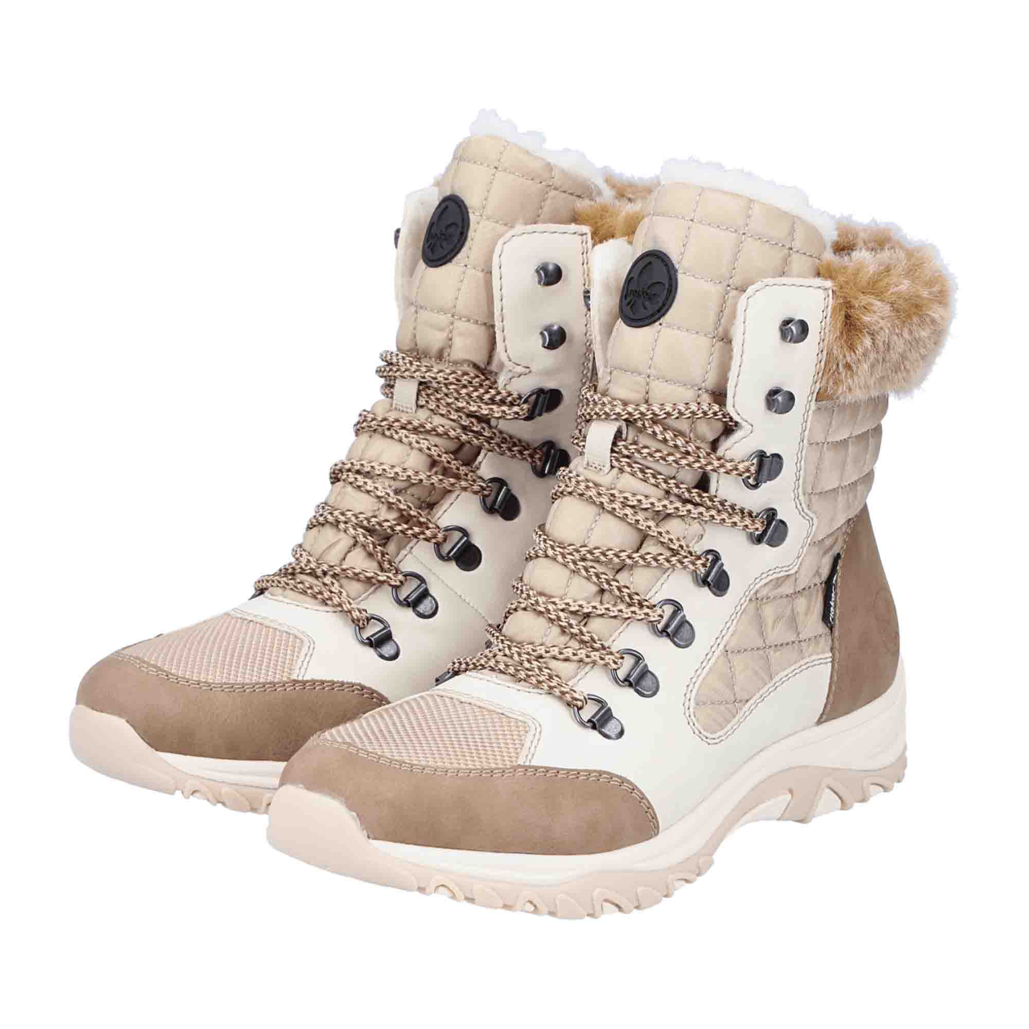 Rieker Tex Beige Lace-Up Boots for Women with Warm Lining and Comfort Sole
