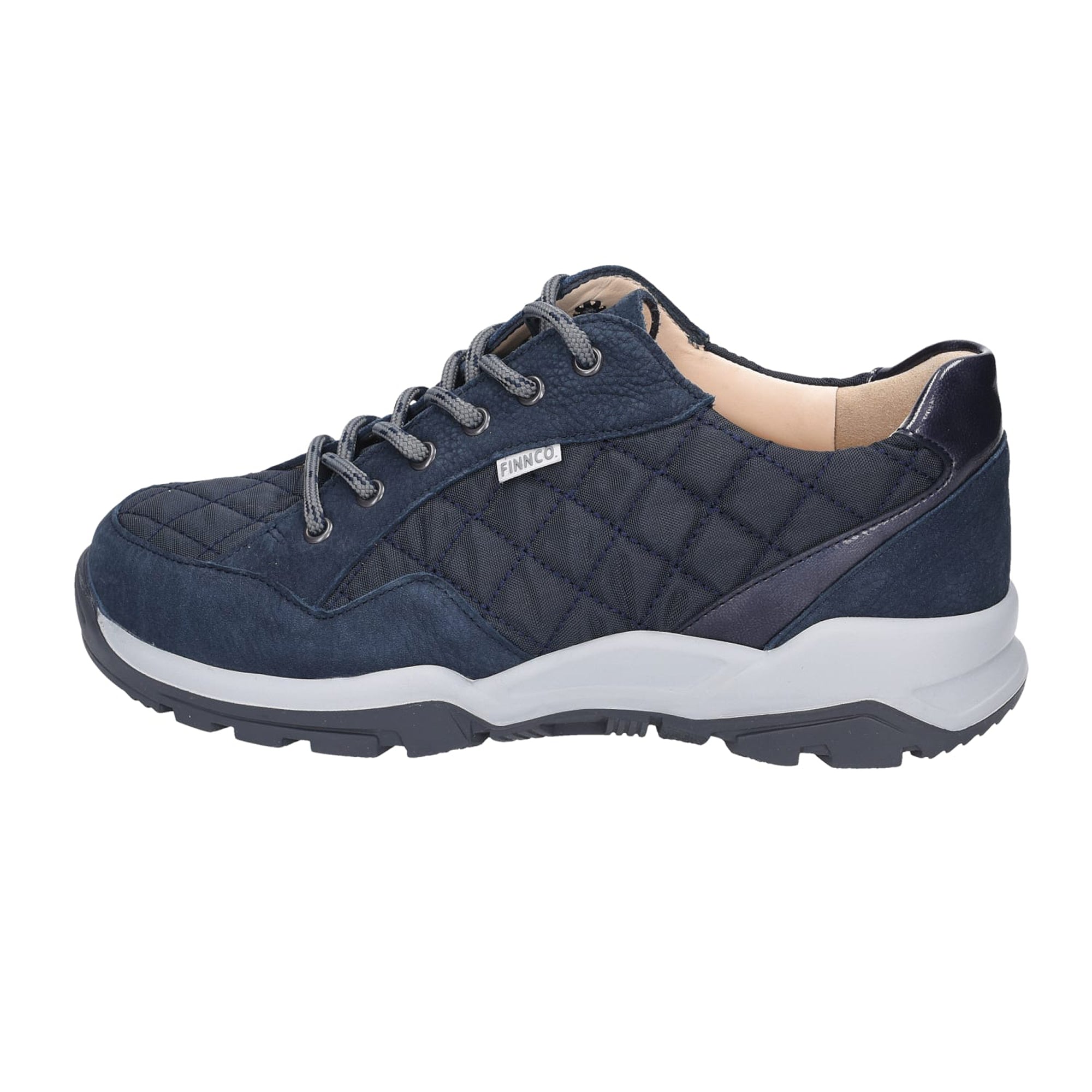 Finn Comfort Tessin Women's Leather/Nylon Sneakers - Marine/Atlantic Blue, Comfortable Lace-up Shoes with Shock Absorber - Bartel-Shop