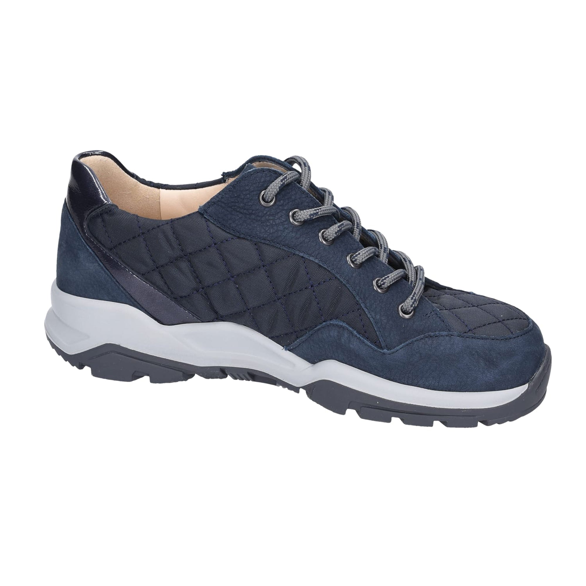 Finn Comfort Tessin Women's Leather/Nylon Sneakers - Marine/Atlantic Blue, Comfortable Lace-up Shoes with Shock Absorber - Bartel-Shop