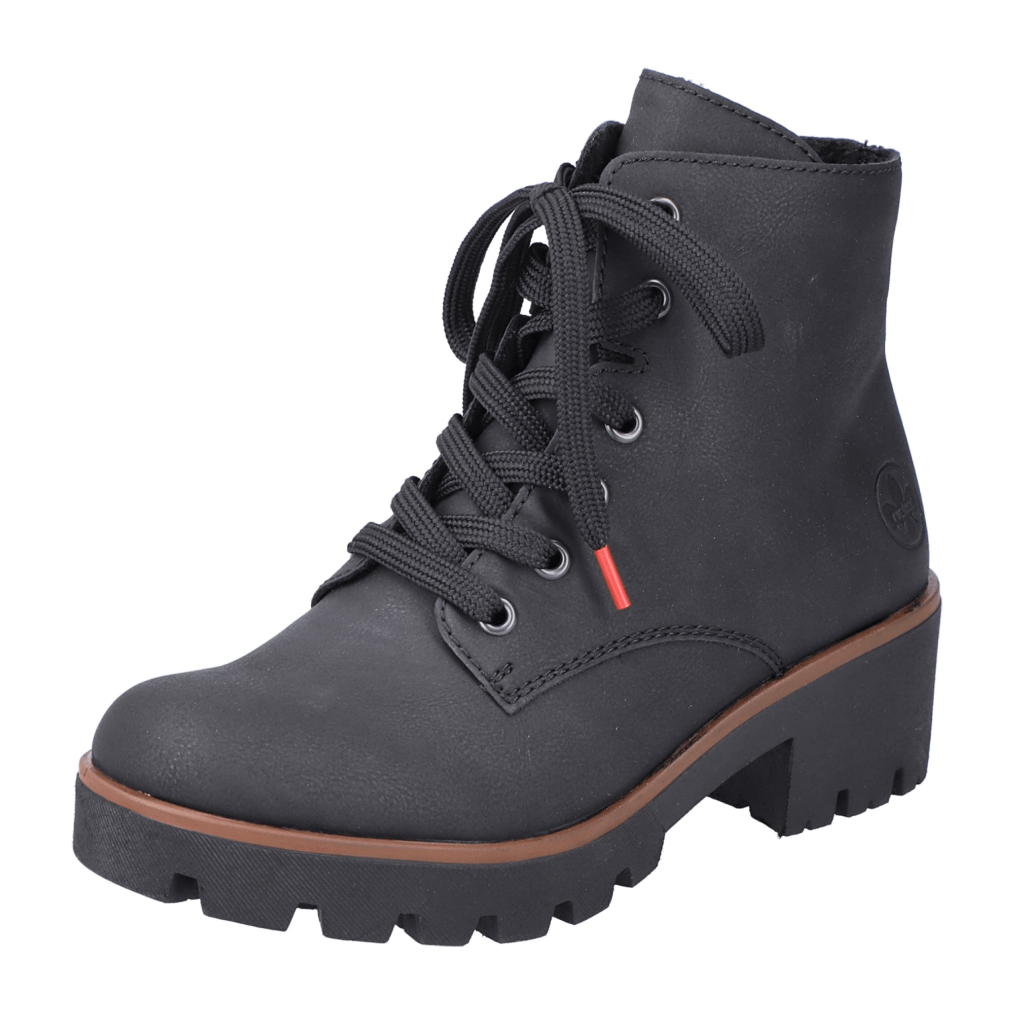 Rieker Black Ladies Lace-Up Boots with Zip Comfortable Mid-Calf Winter Shoes