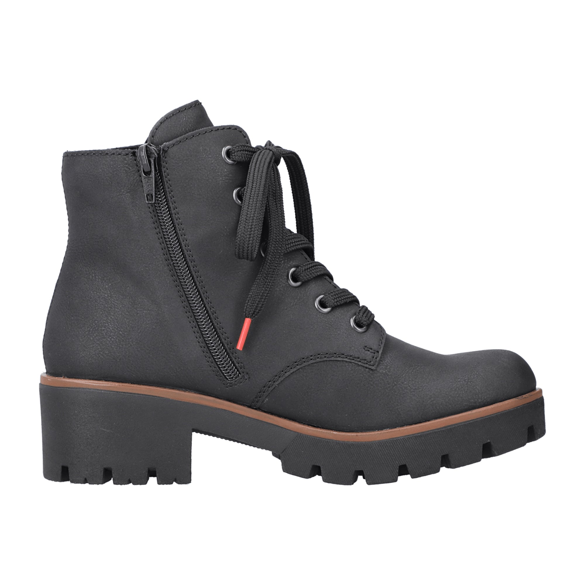 Rieker Black Ladies Lace-Up Boots with Zip Comfortable Mid-Calf Winter Shoes