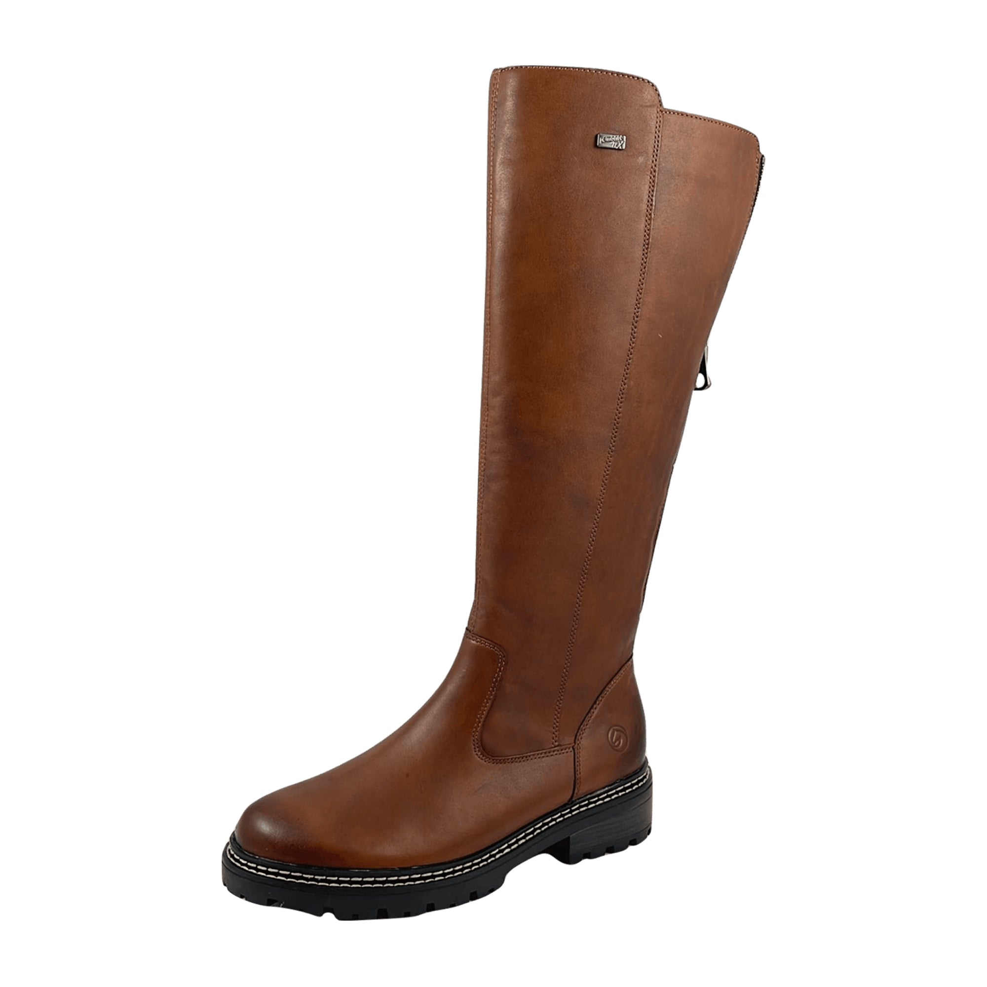 Remonte Women's Brown Leather Knee-High Boots with Zip and Water-Resistant Membrane