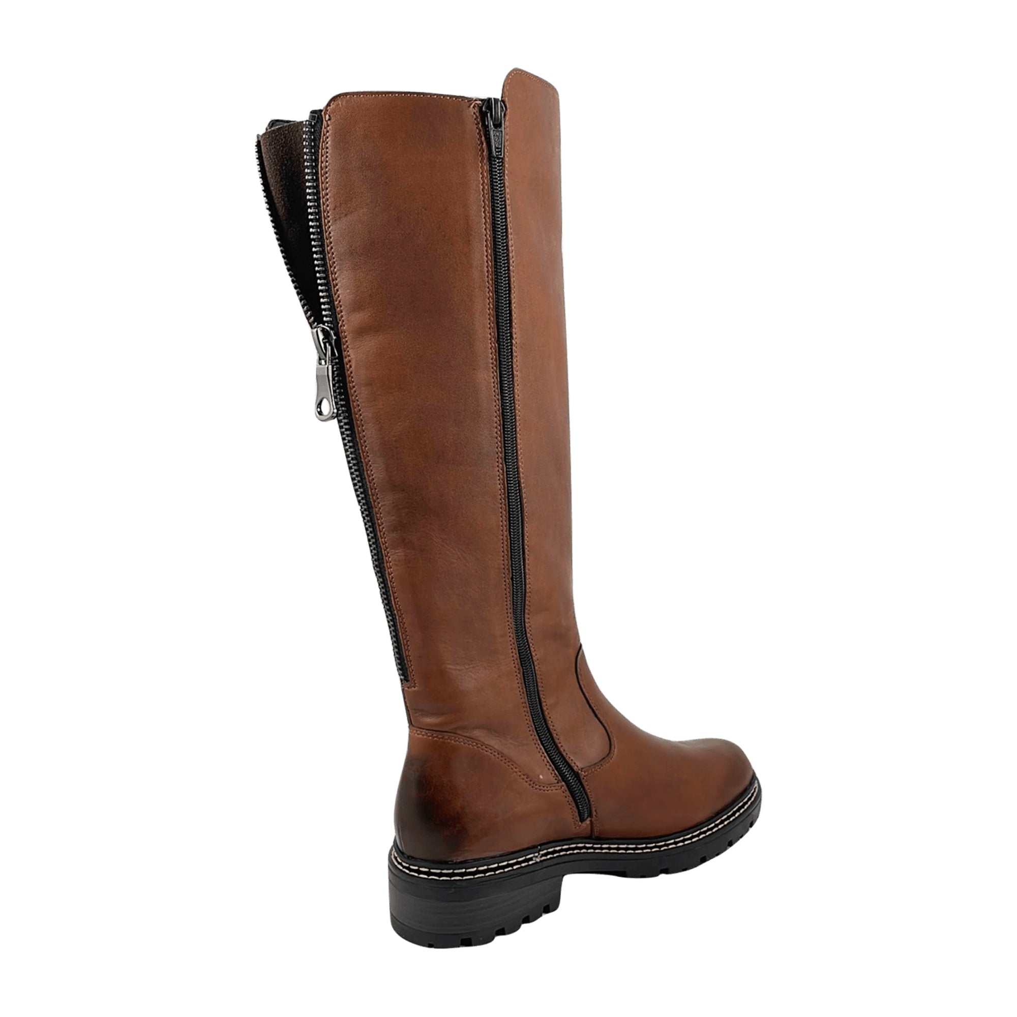 Remonte Women's Brown Leather Knee-High Boots with Zip and Water-Resistant Membrane
