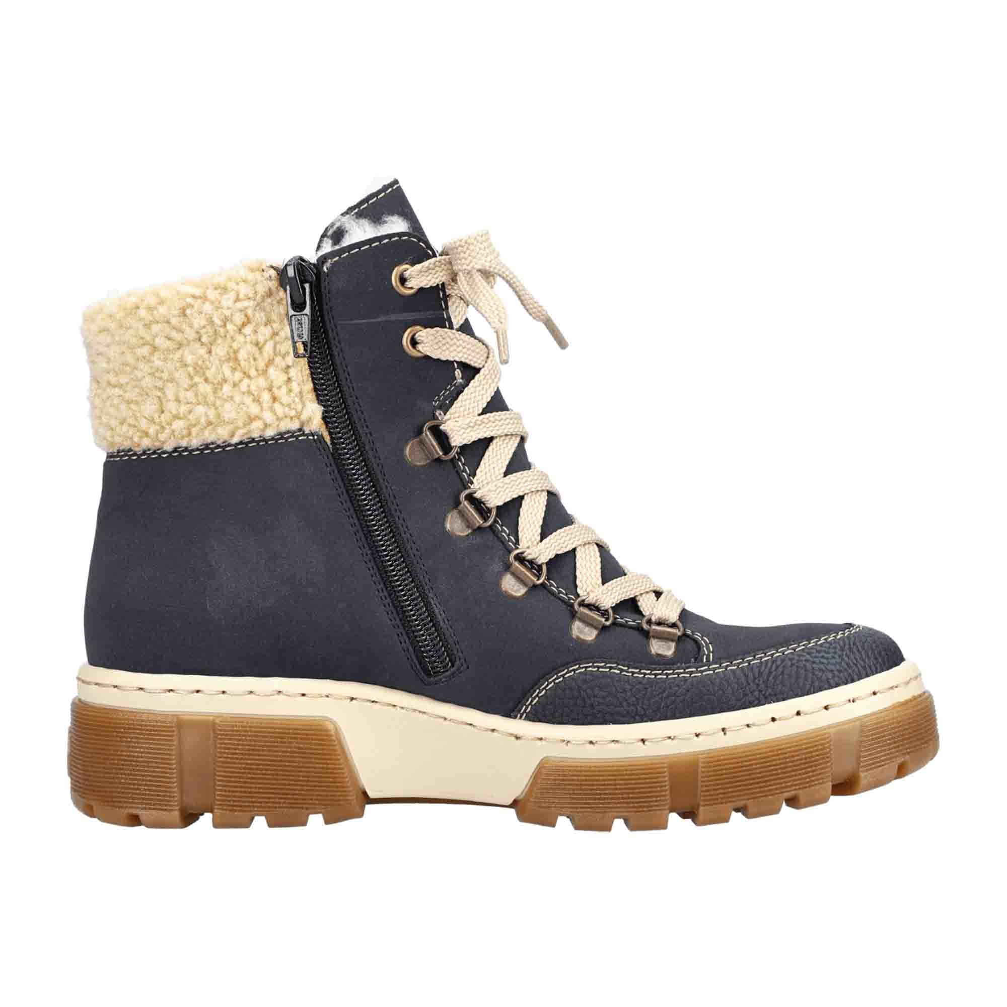 Rieker Women's Warm Lined Lace-Up Ankle Boots Blue Comfortable Winter Shoes