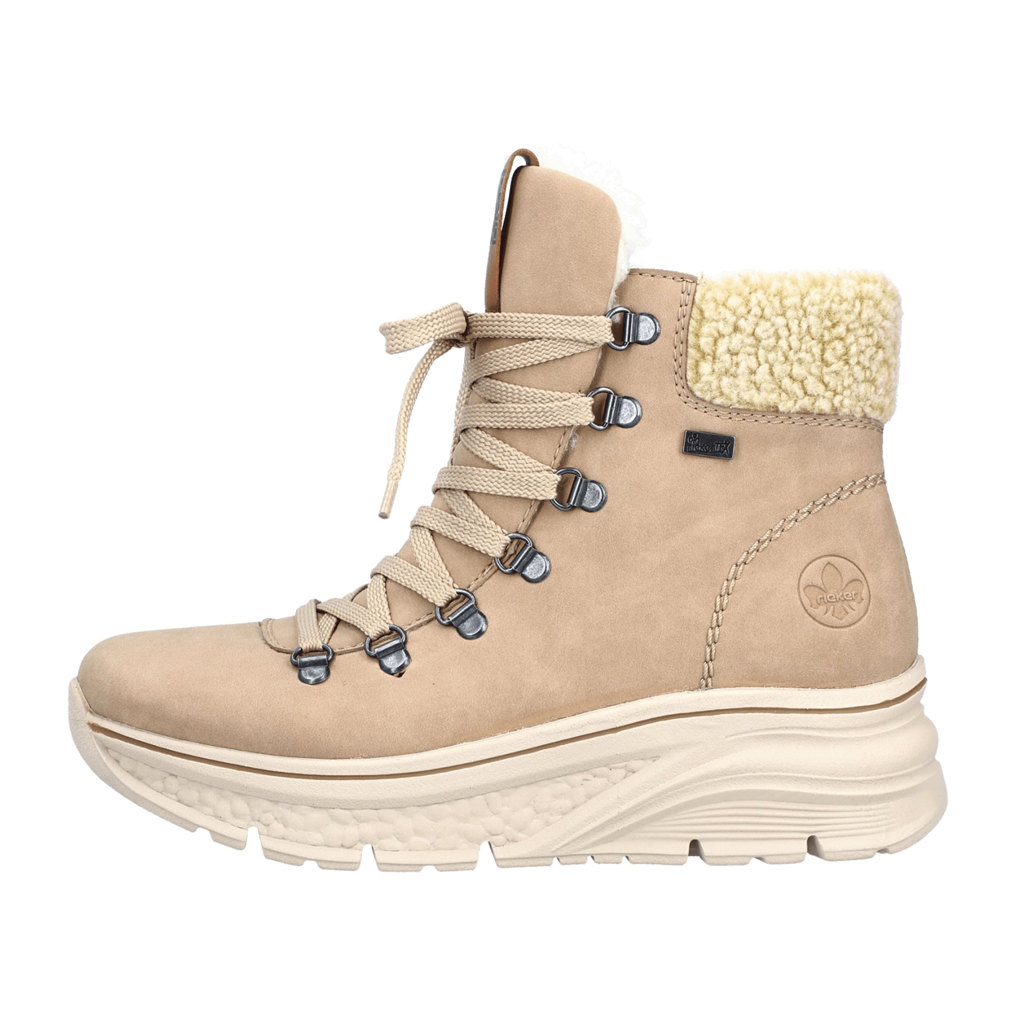 Rieker Beige Women's Boots with Zip and Lace, Warm Lining, Waterproof - Bartel-Shop