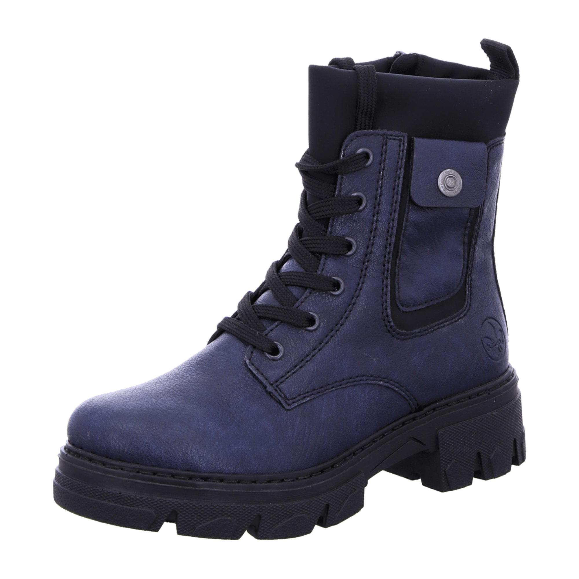 Rieker Women's Blue Warm Lined Lace Up Ankle Boots with Zip Closure