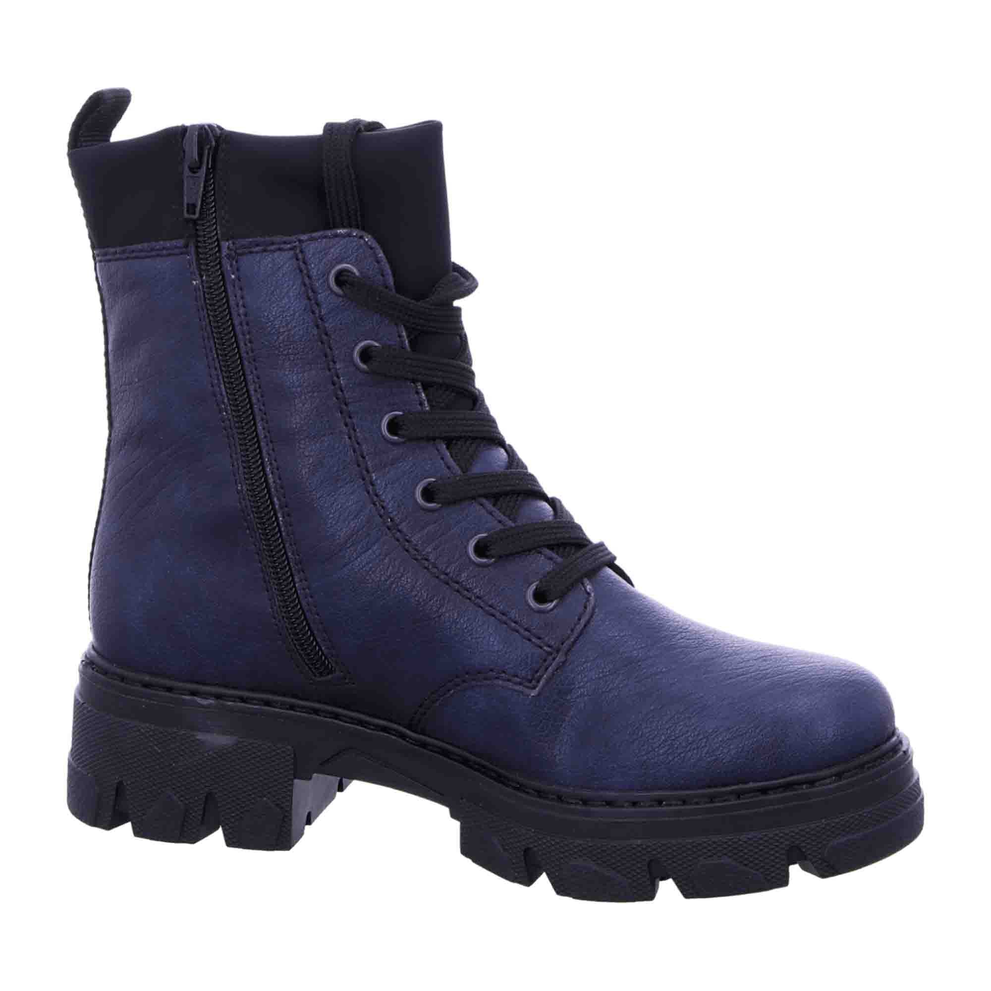 Rieker Women's Blue Warm Lined Lace Up Ankle Boots with Zip Closure