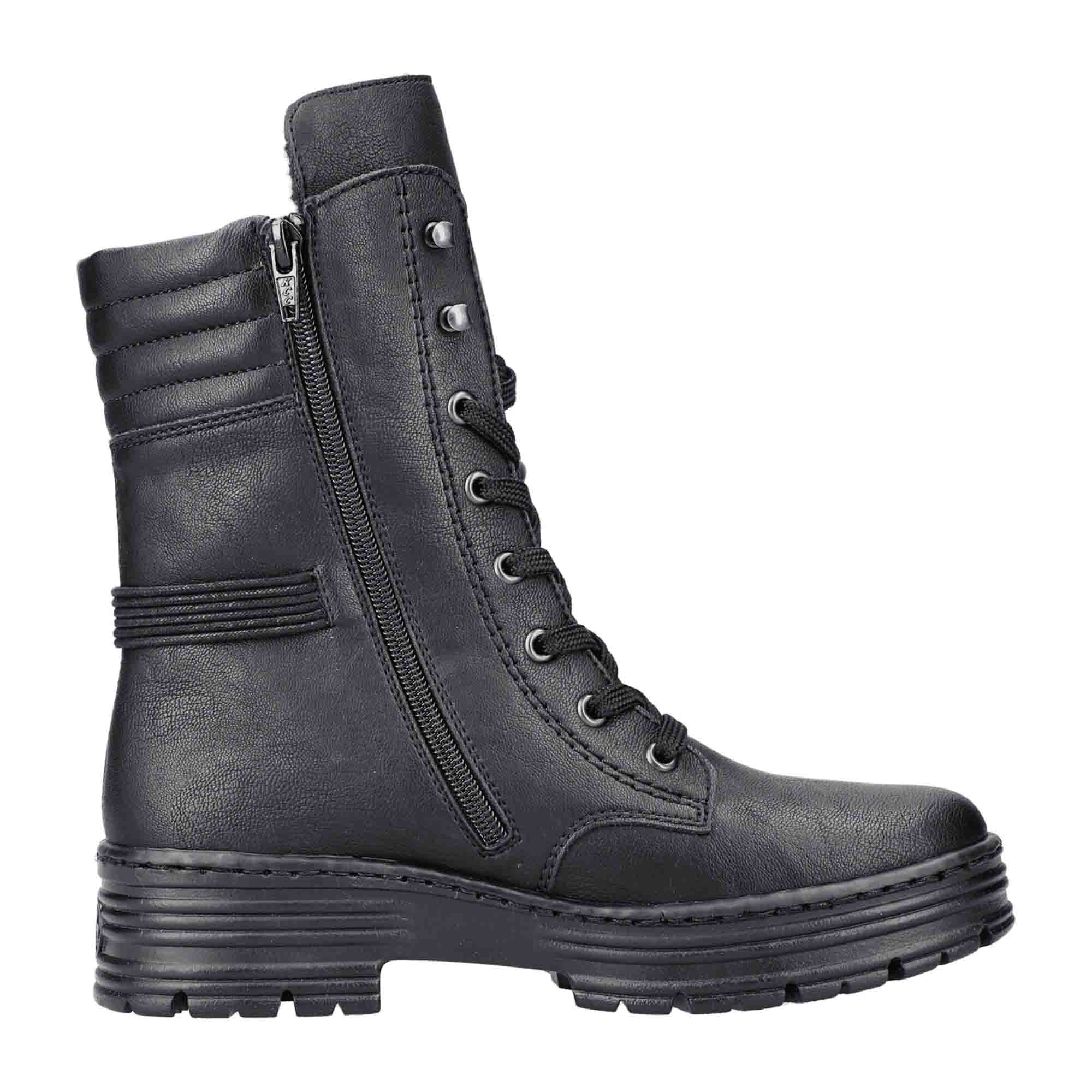 Rieker Black Women's Boots X8521-00 Comfortable Lace-up and Zipper Design