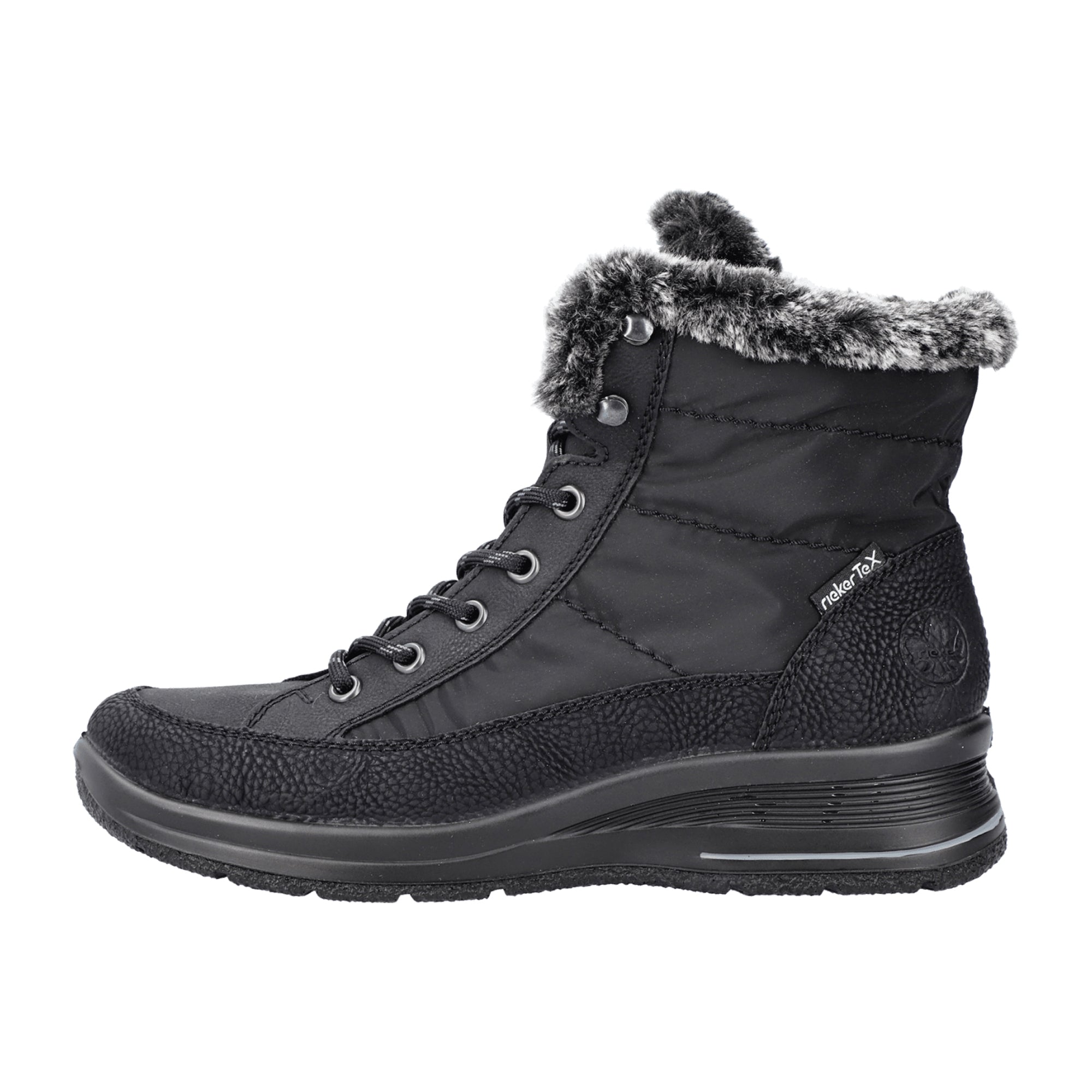 Rieker Comfortable Black Women's Lace-Up Boots with Faux Fur Lining and Zip