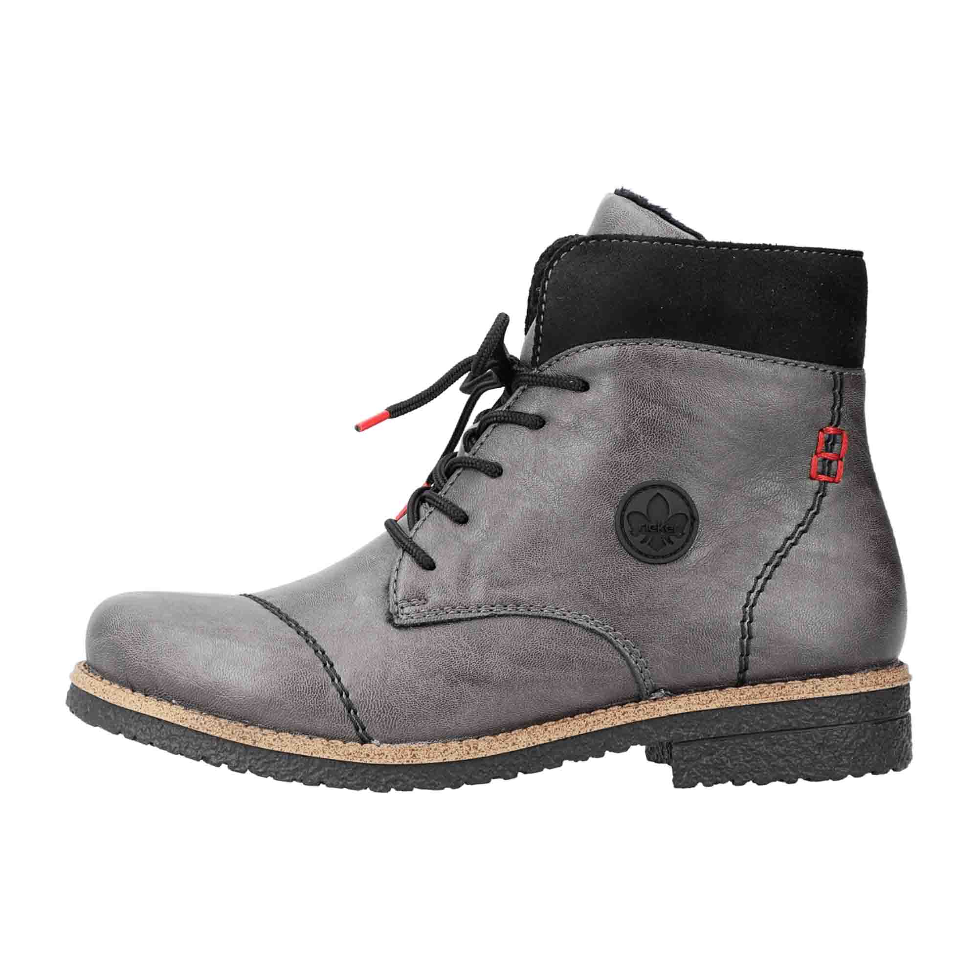 Rieker Women's Gray Comfortable Ankle Boots with Warm Lining and Block Heel