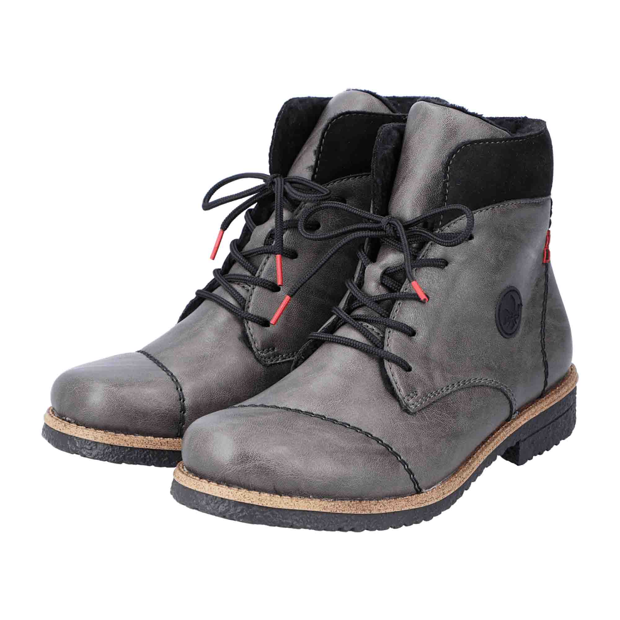 Rieker Women's Gray Comfortable Ankle Boots with Warm Lining and Block Heel