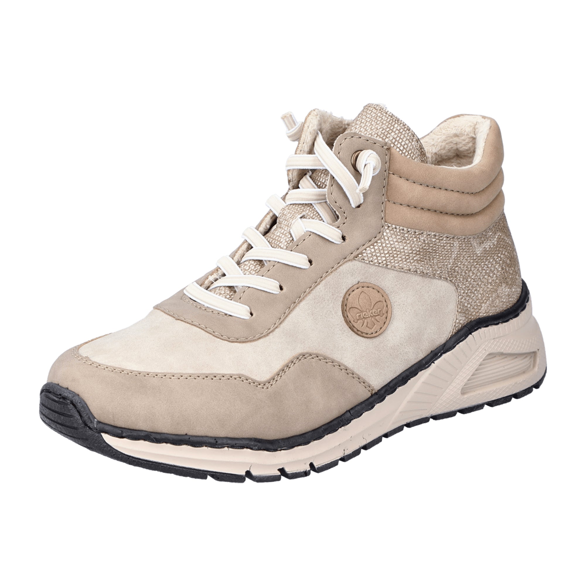 Rieker Beige Women's Ankle-High Slip-On Shoes with Soft Insole and Zip Closure