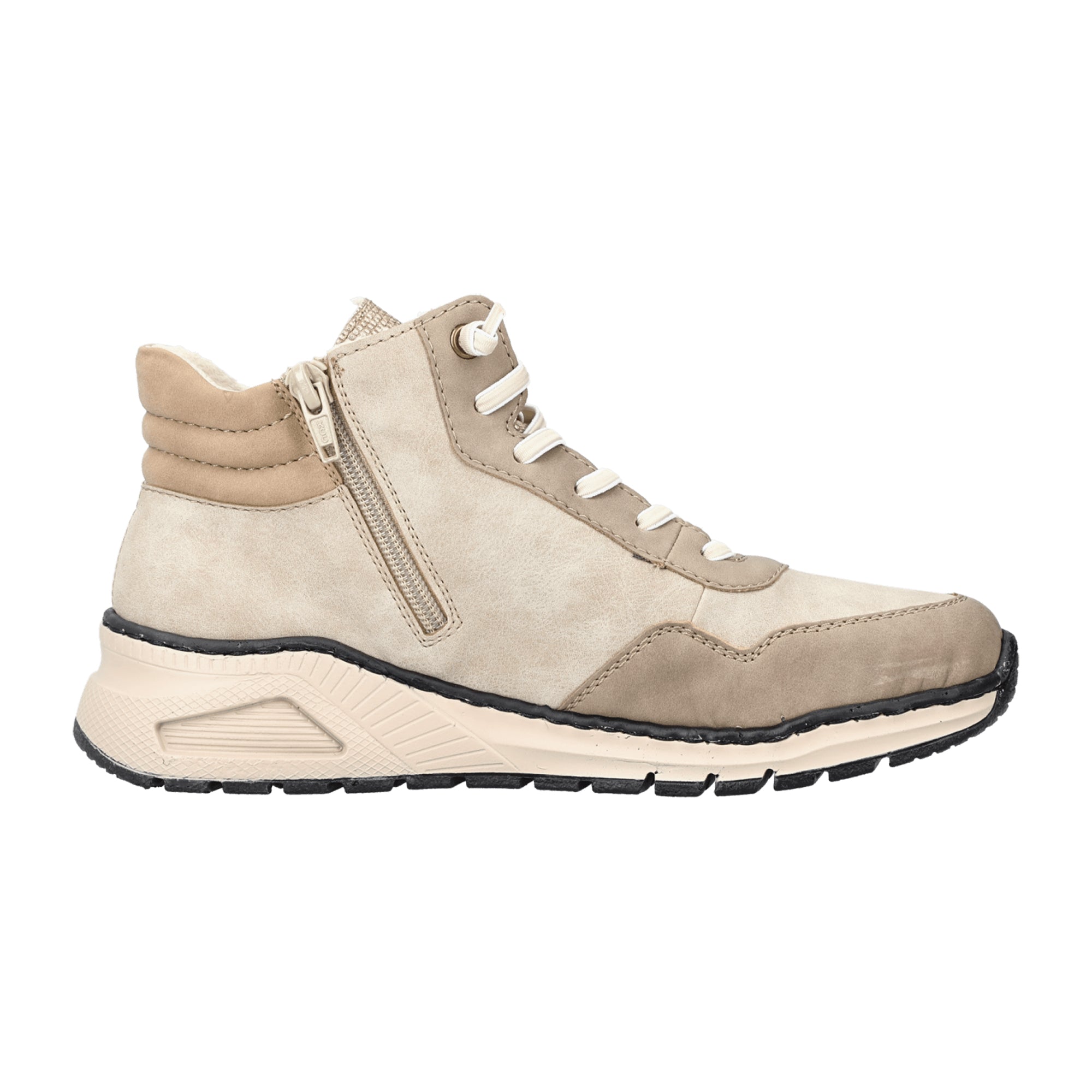 Rieker Beige Women's Ankle-High Slip-On Shoes with Soft Insole and Zip Closure