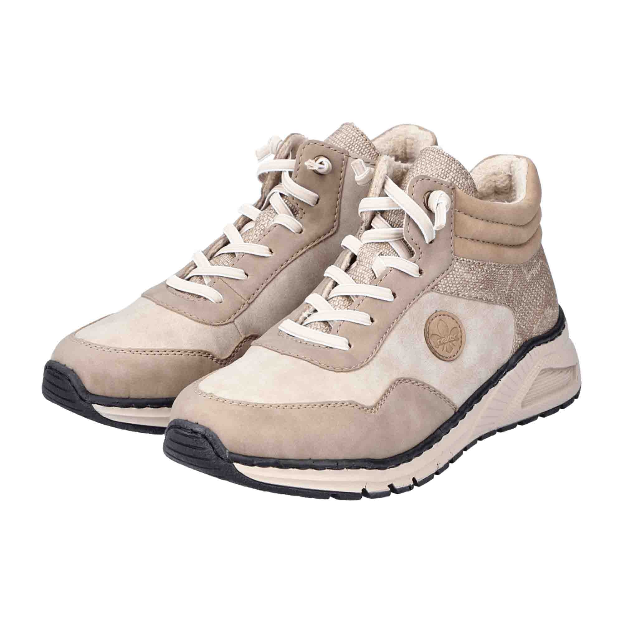 Rieker Beige Women's Ankle-High Slip-On Shoes with Soft Insole and Zip Closure