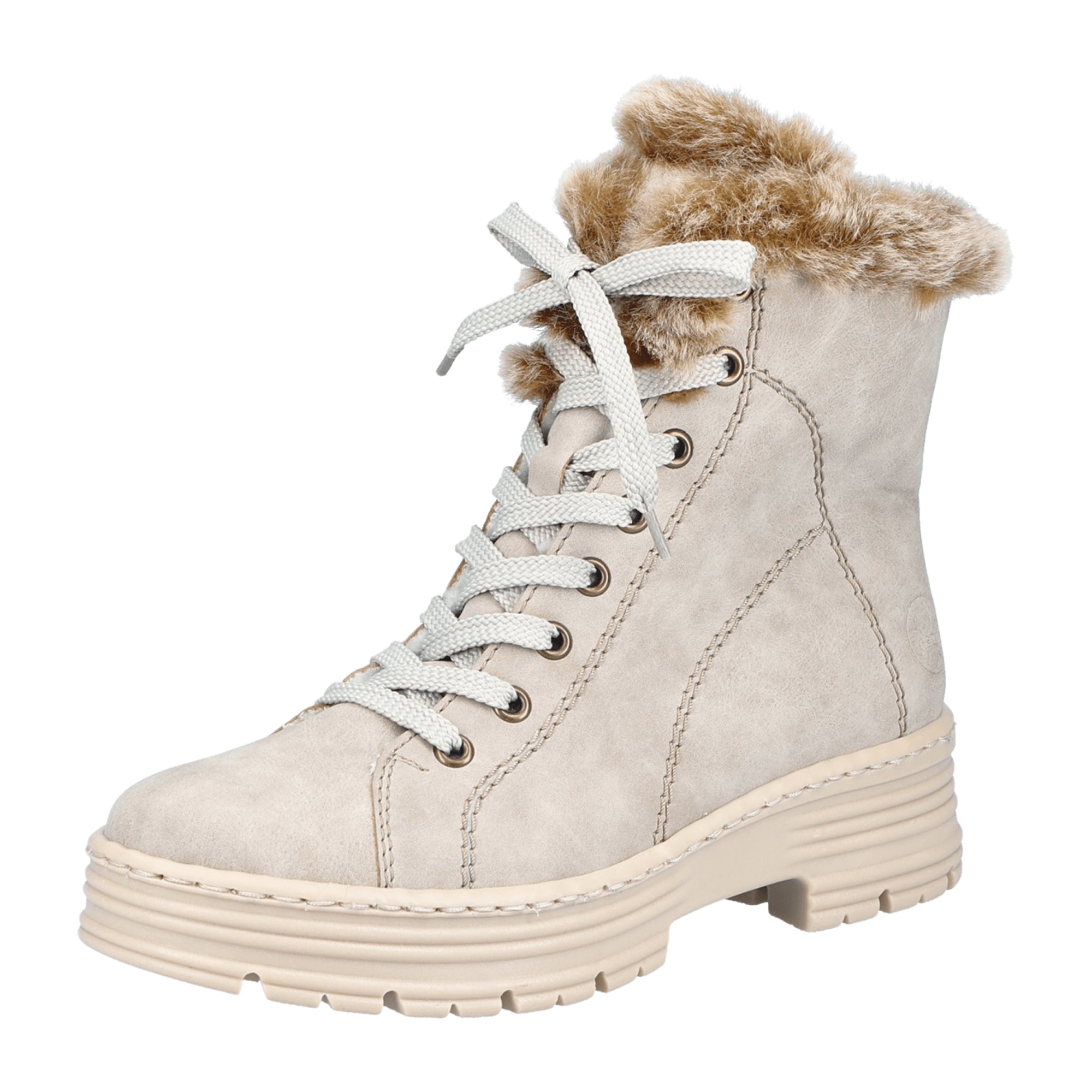 Rieker Women's Beige Lace-Up Ankle Boots Warm Lining for Winter