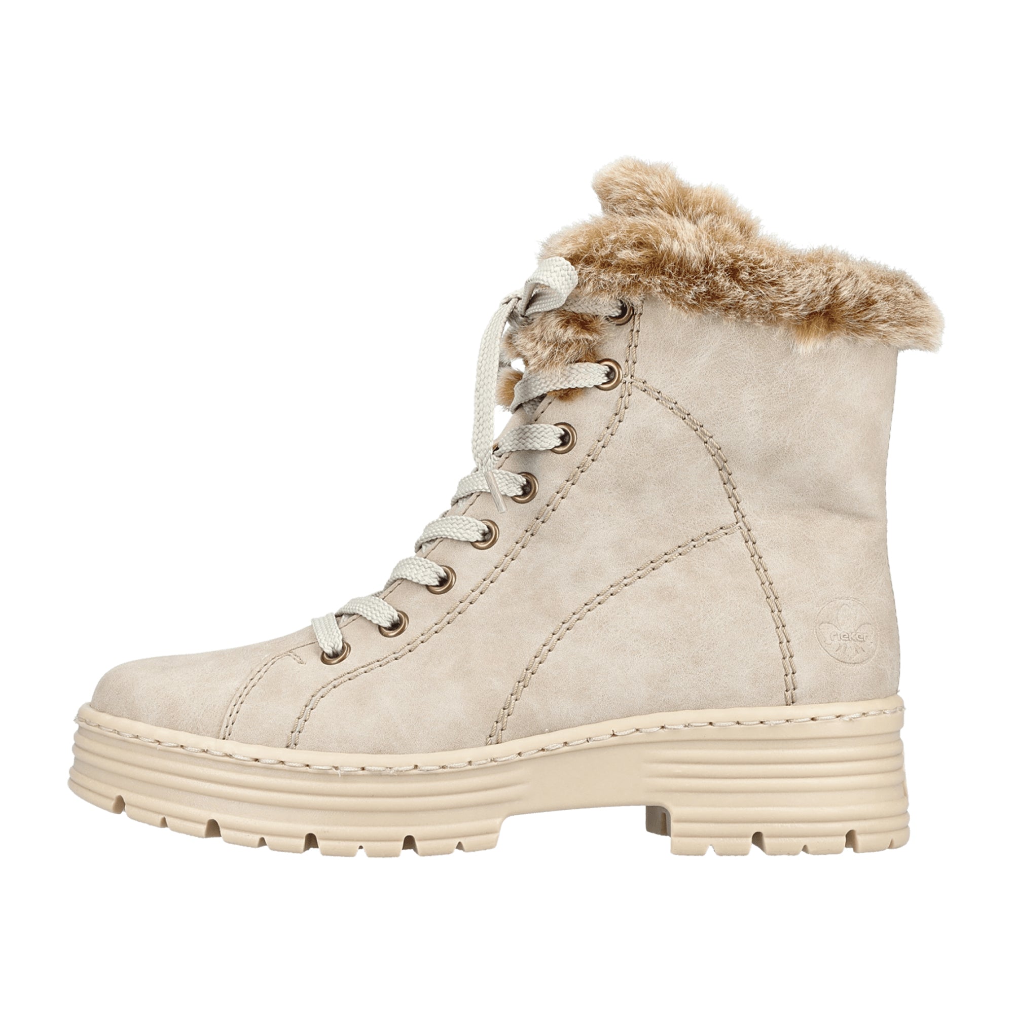 Rieker Women's Beige Lace-Up Ankle Boots Warm Lining for Winter