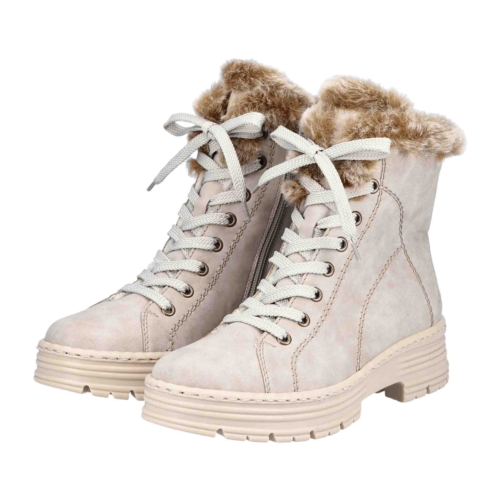 Rieker Women's Beige Lace-Up Ankle Boots Warm Lining for Winter