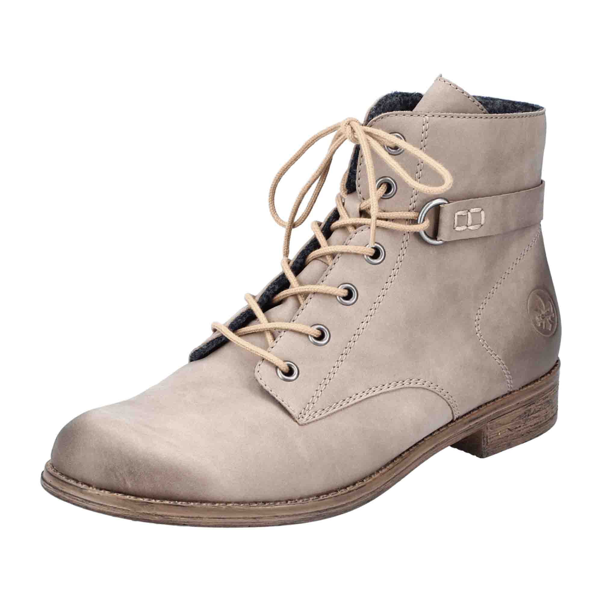 Rieker Women's Beige Ankle Boots with Zip and Lace-Up Closure Comfortable Shoes
