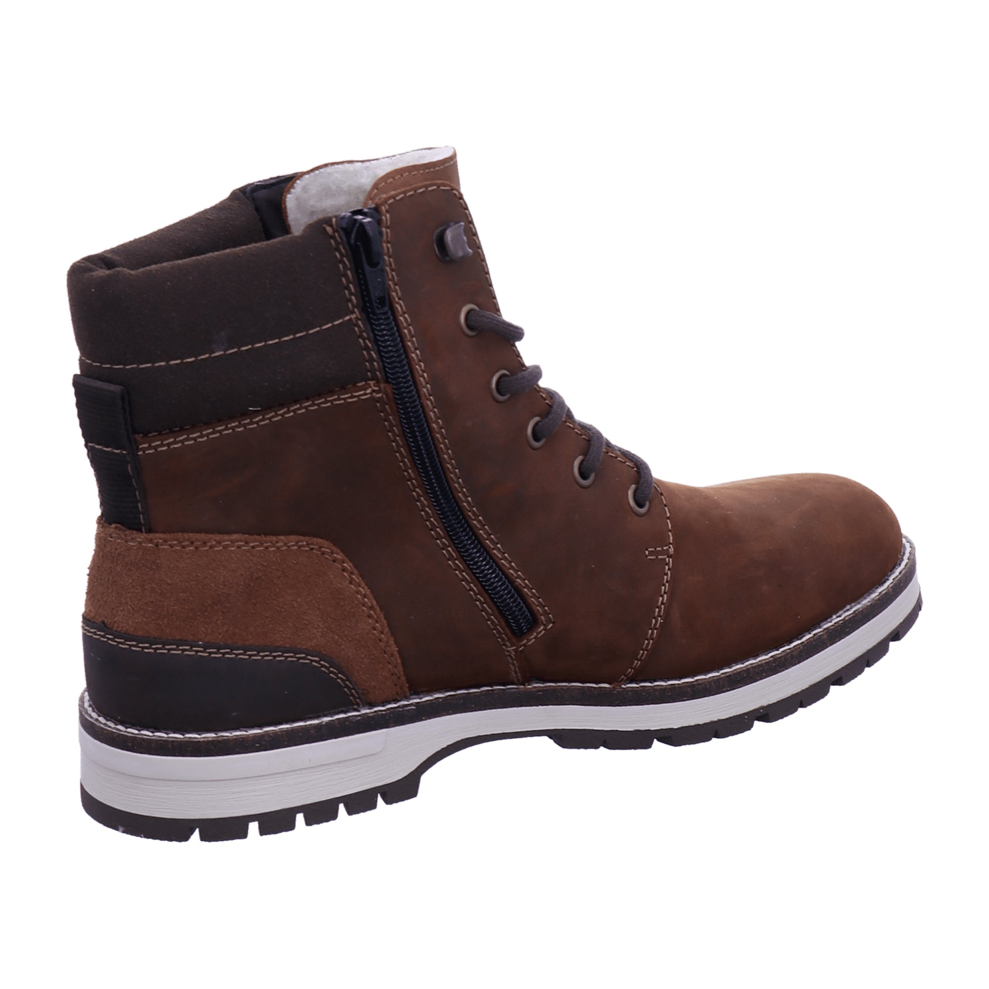 Rieker HWK Men's Brown Lace-Up Boots with Zipper and Wool Lining