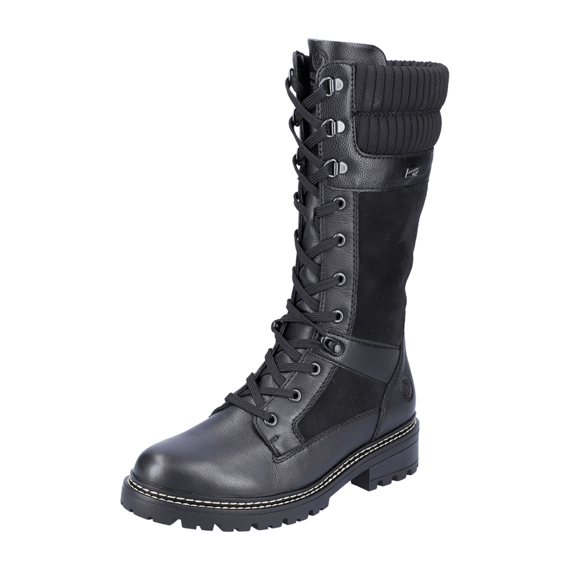Remonte D0B7601 Women's Black Lace-Up Boot with Side Zipper and TEX Membrane