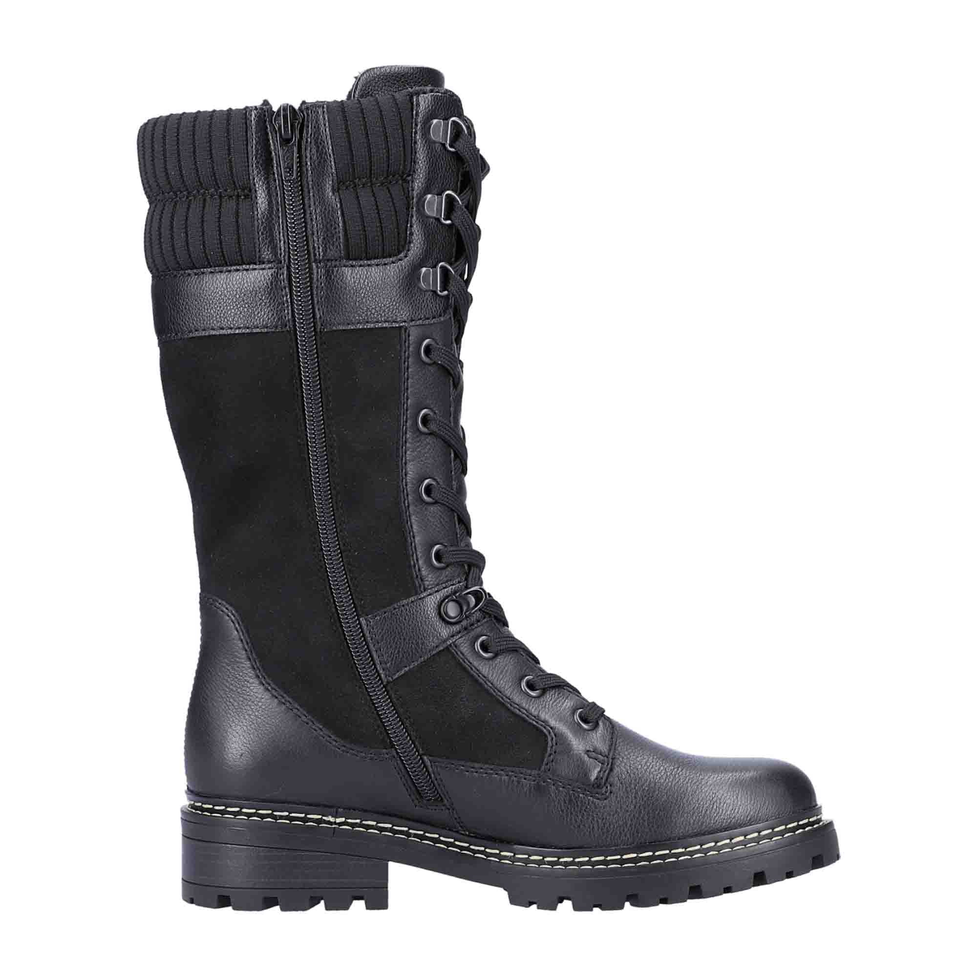Remonte D0B7601 Women's Black Lace-Up Boot with Side Zipper and TEX Membrane