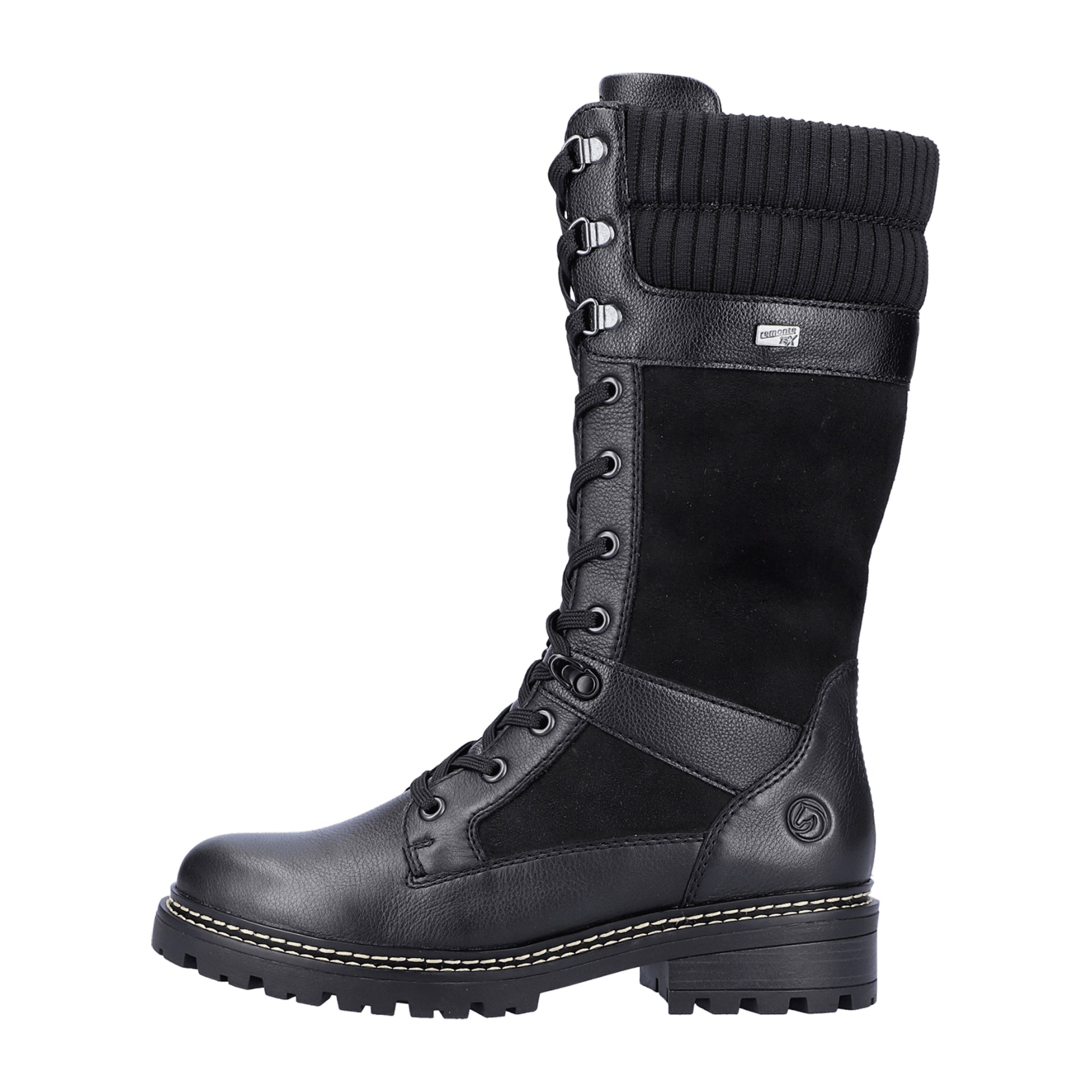 Remonte D0B7601 Women's Black Lace-Up Boot with Side Zipper and TEX Membrane