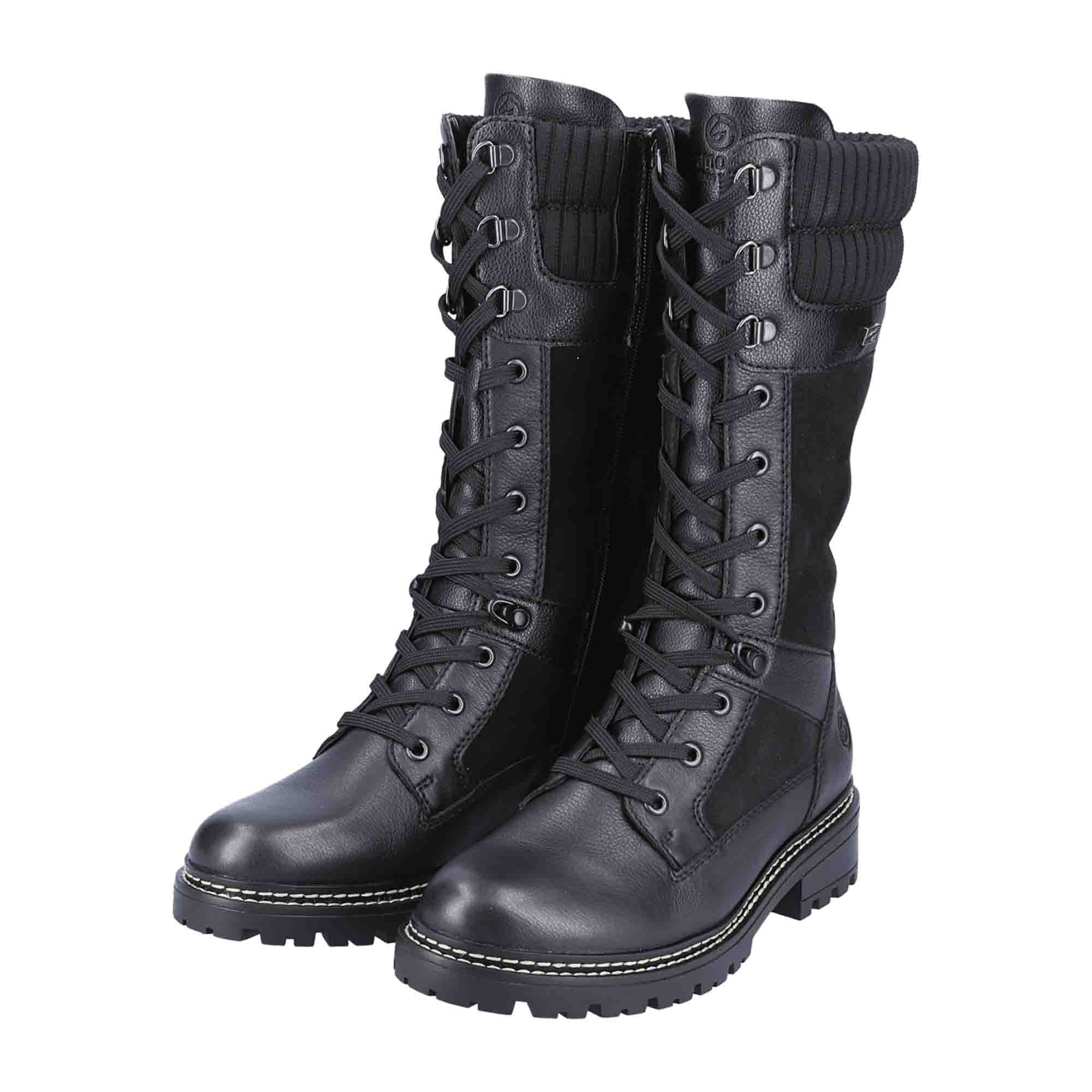 Remonte D0B7601 Women's Black Lace-Up Boot with Side Zipper and TEX Membrane