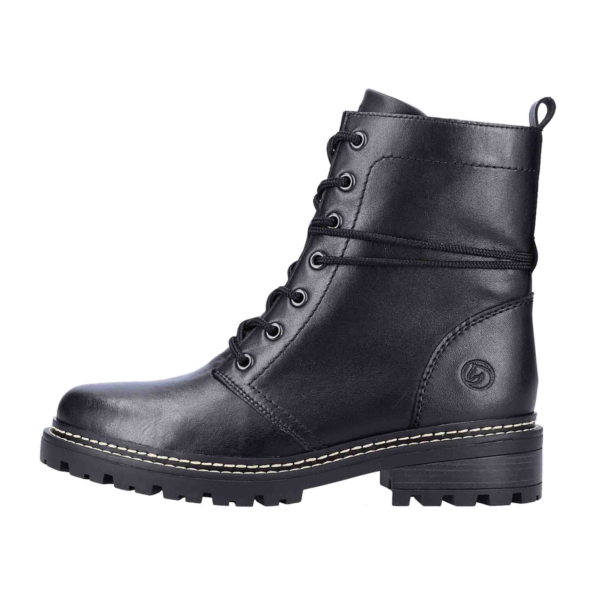 Remonte Women's Black Leather Biker Boots with Warm Lining and Zip Closure
