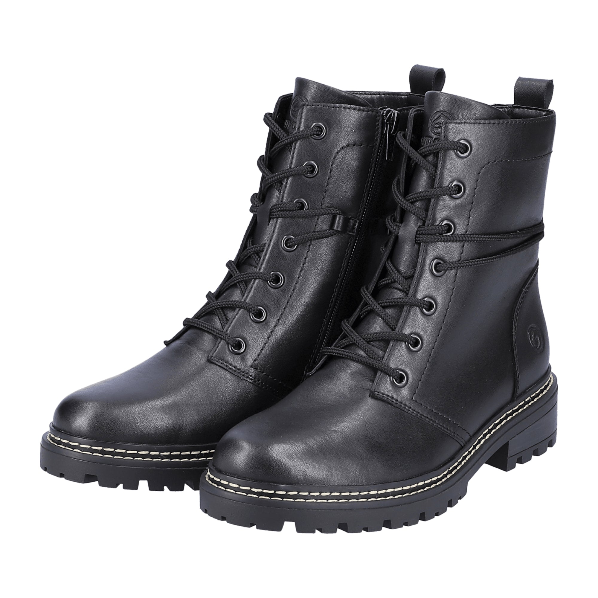 Remonte Women's Black Leather Biker Boots with Warm Lining and Zip Closure