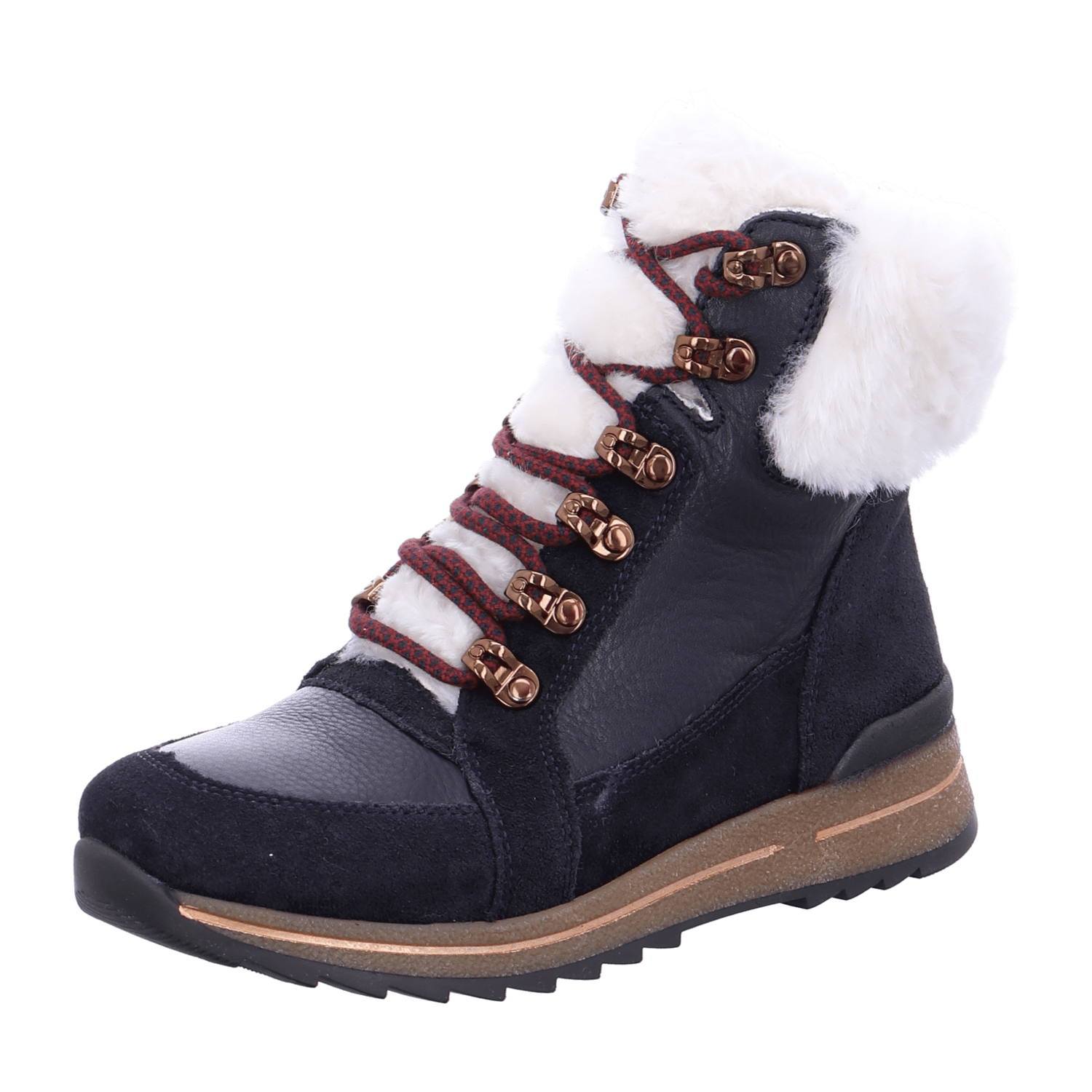 ARA Osaka Women's Velour Leather Winter Boots Lace-Up Ankle Boots with Warm Lining in Blue
