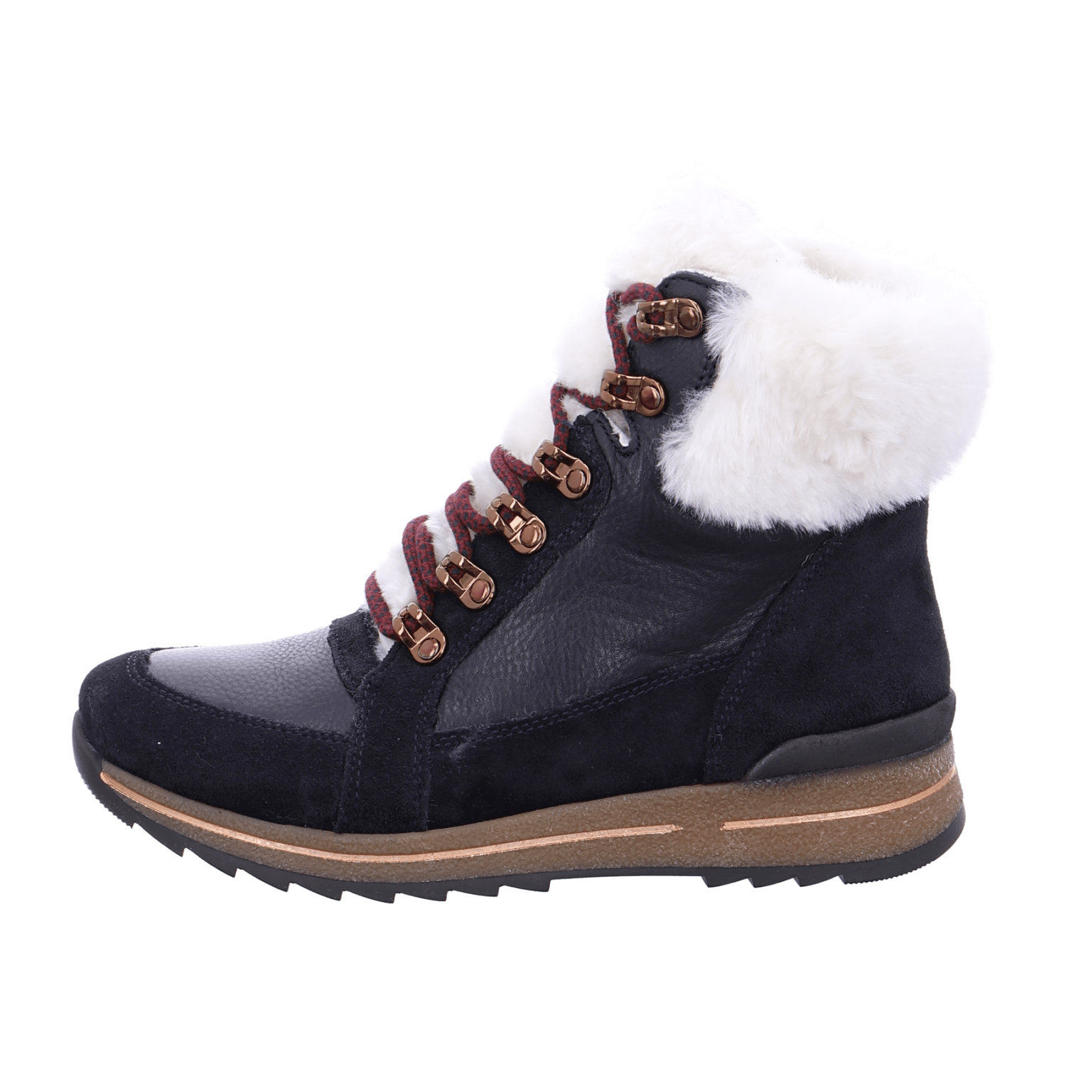 ARA Osaka Women's Velour Leather Winter Boots Lace-Up Ankle Boots with Warm Lining in Blue