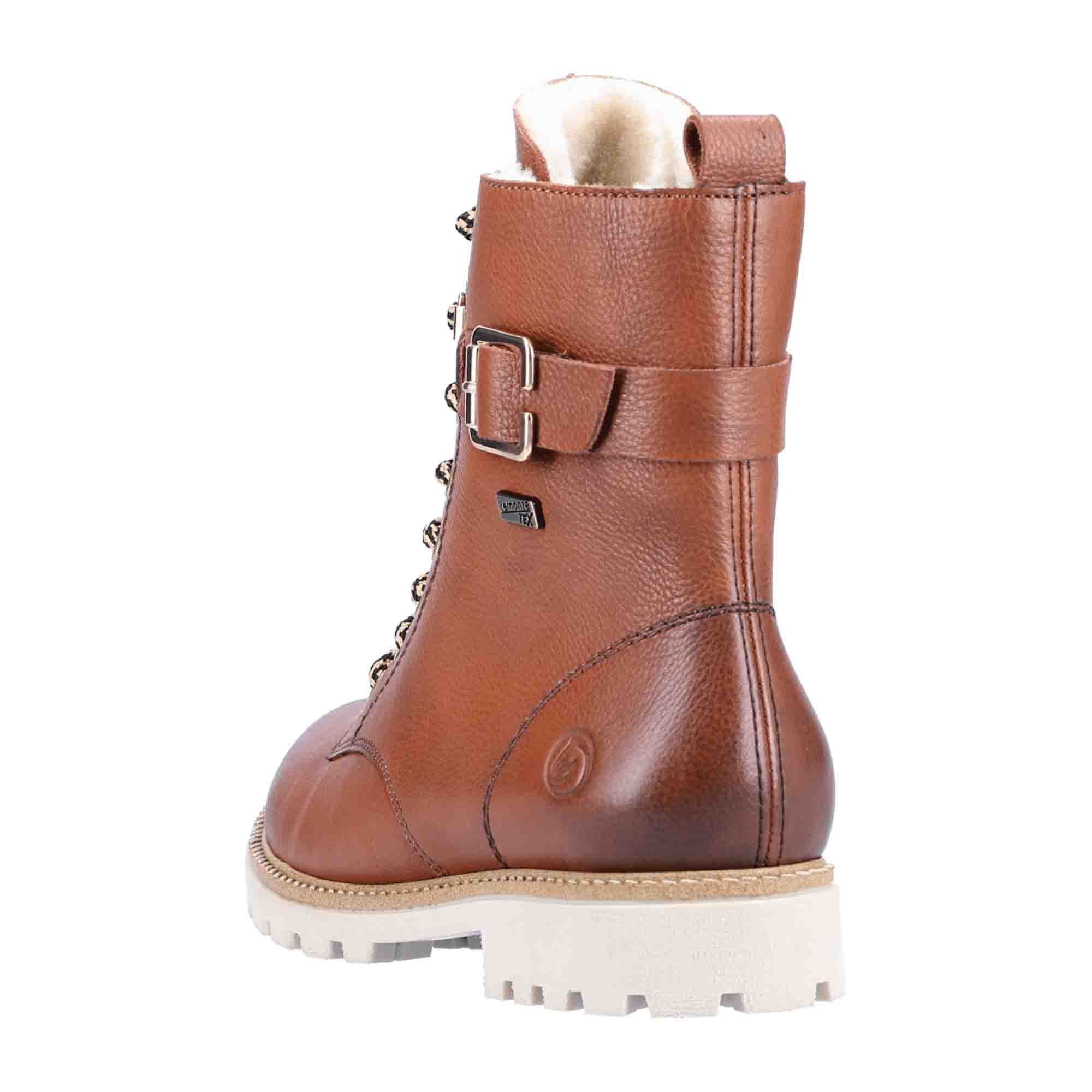 Remonte Women's Brown Leather Biker Boots with Warm Lining and Stylish Buckle