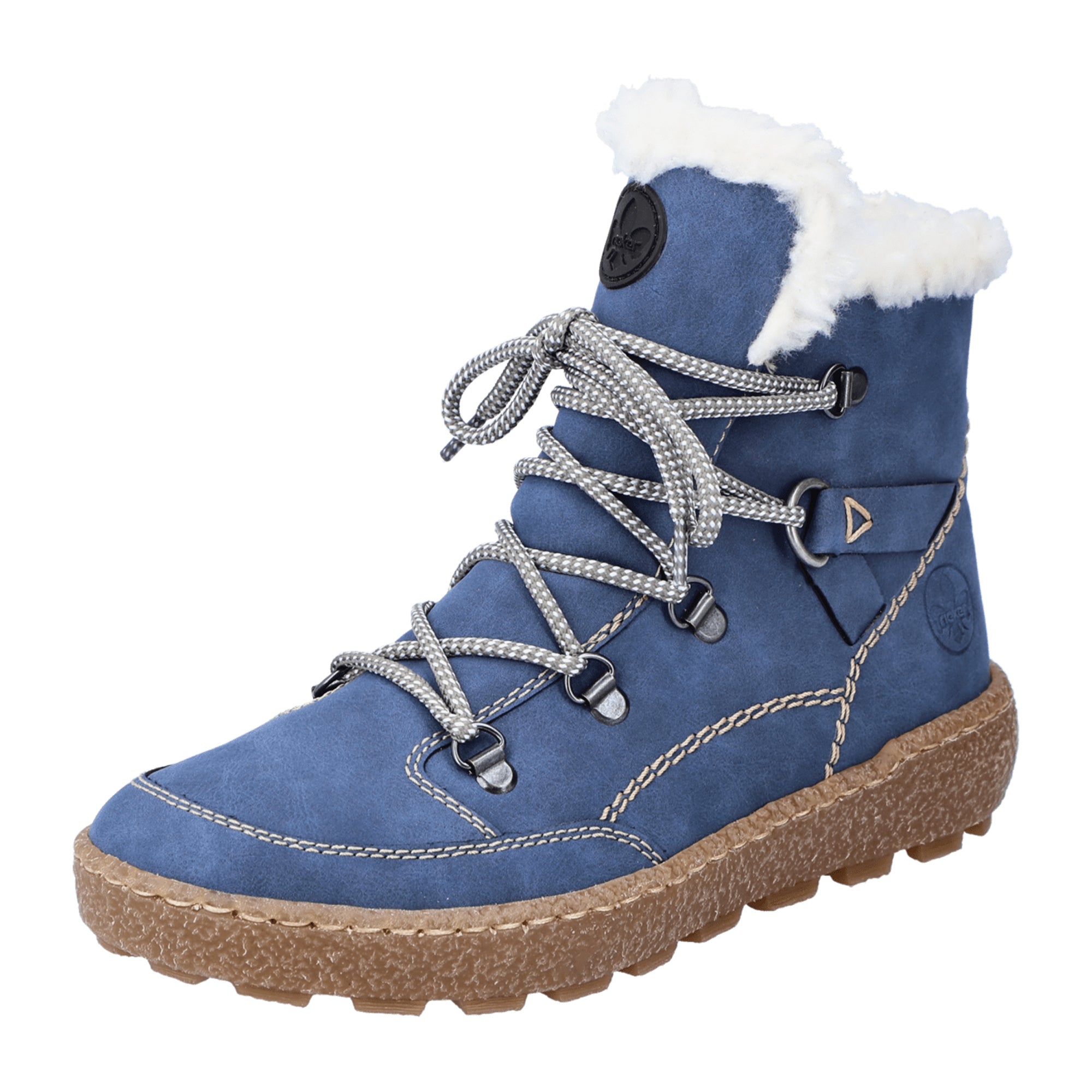 Rieker HWK Women's Blue Lace-Up Boots with Brown Sole and Warm Lining