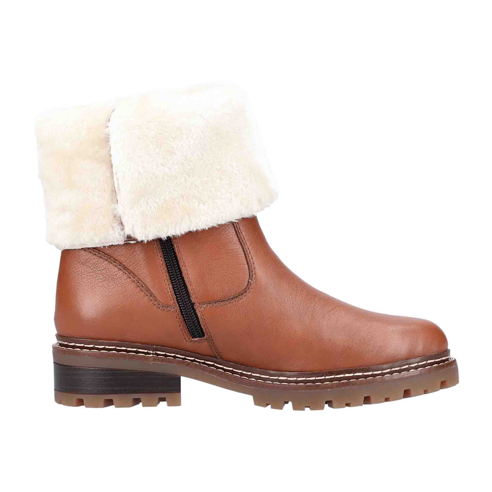 Remonte Classic Brown Leather Ankle Boots for Women with Warm Lining