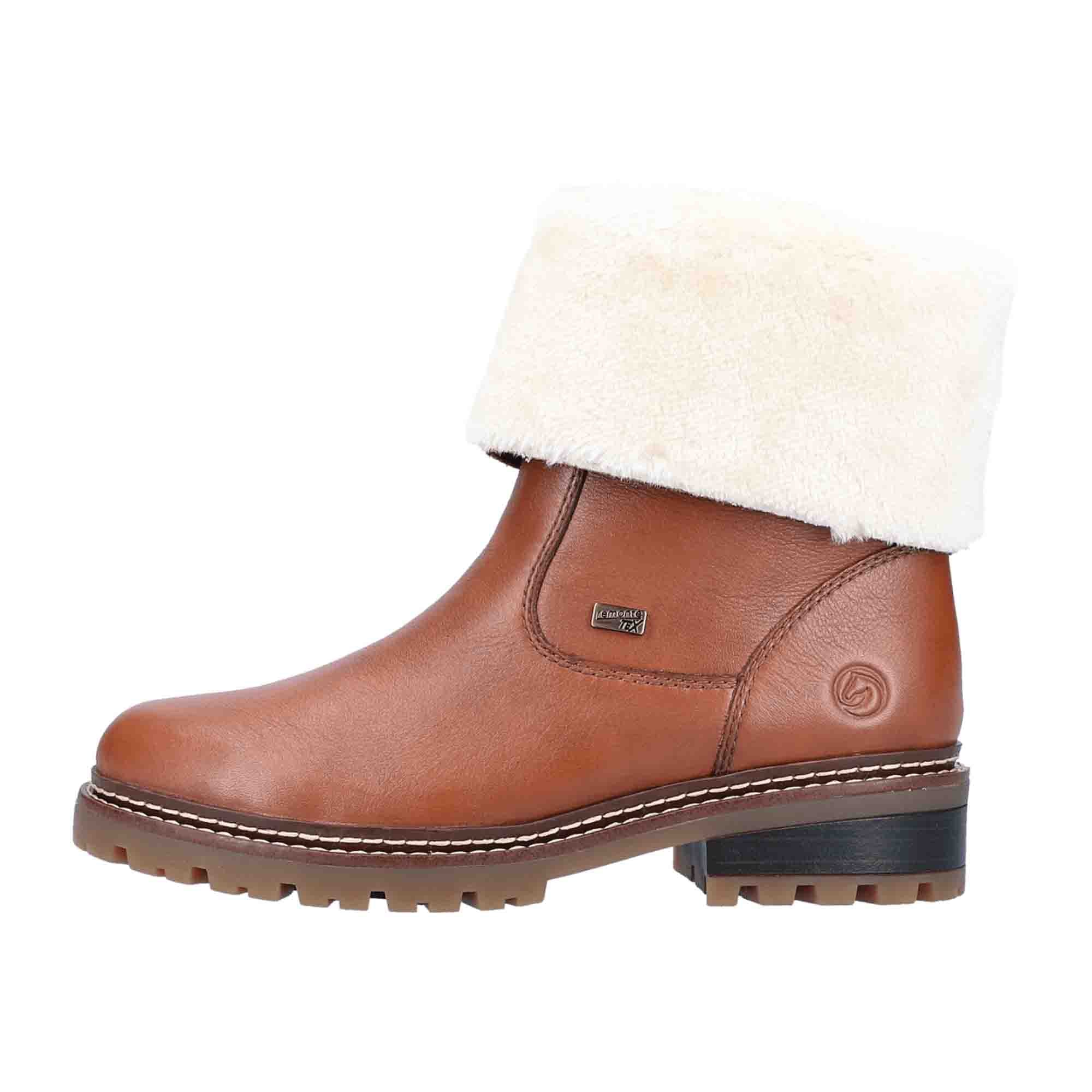 Remonte Classic Brown Leather Ankle Boots for Women with Warm Lining