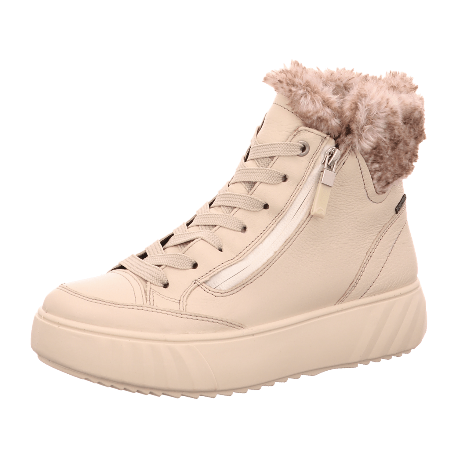 ARA MONACO Women's Sneakers in Grey Smooth Leather with Zipper and Gore-Tex Warm Lining