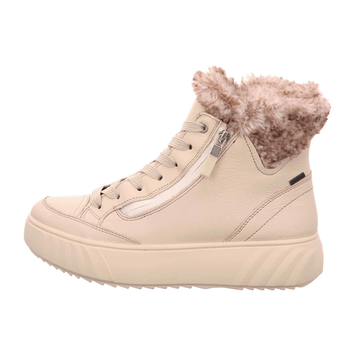 ARA MONACO Women's Sneakers in Grey Smooth Leather with Zipper and Gore-Tex Warm Lining