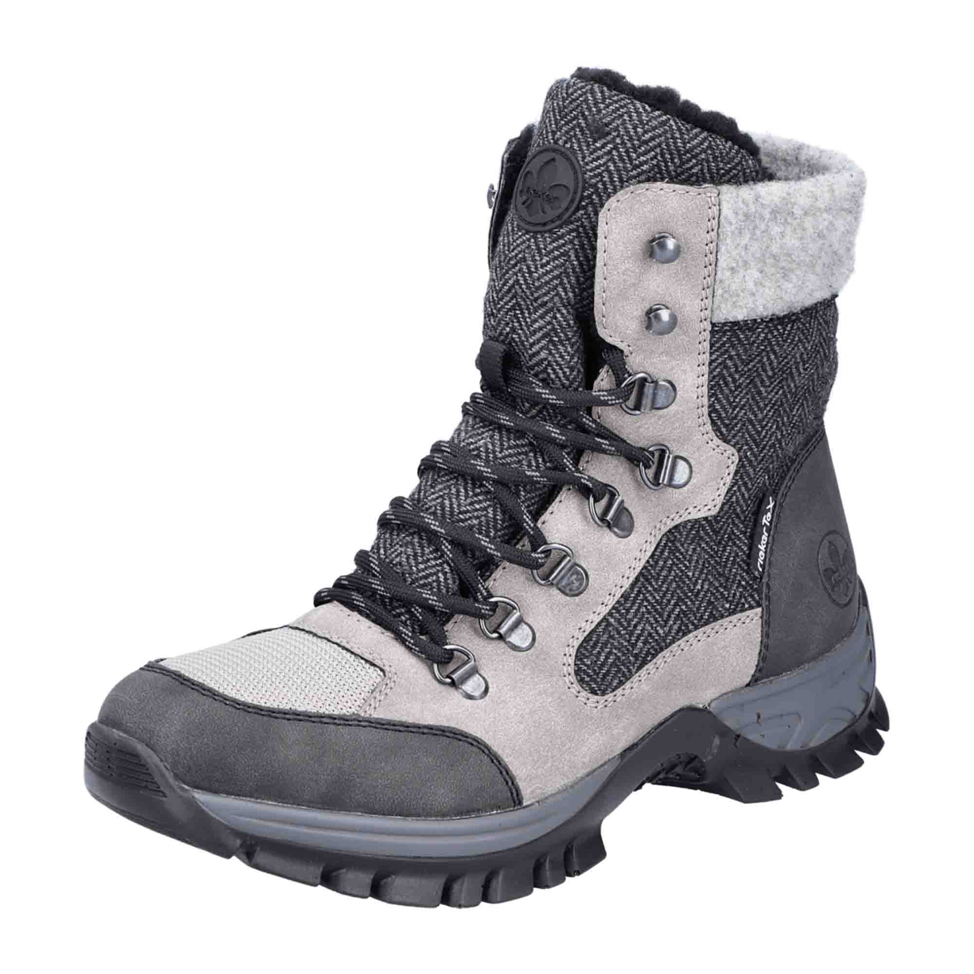 Rieker Women's Grey Winter Boots with Lace-Up Design and Warm Lining